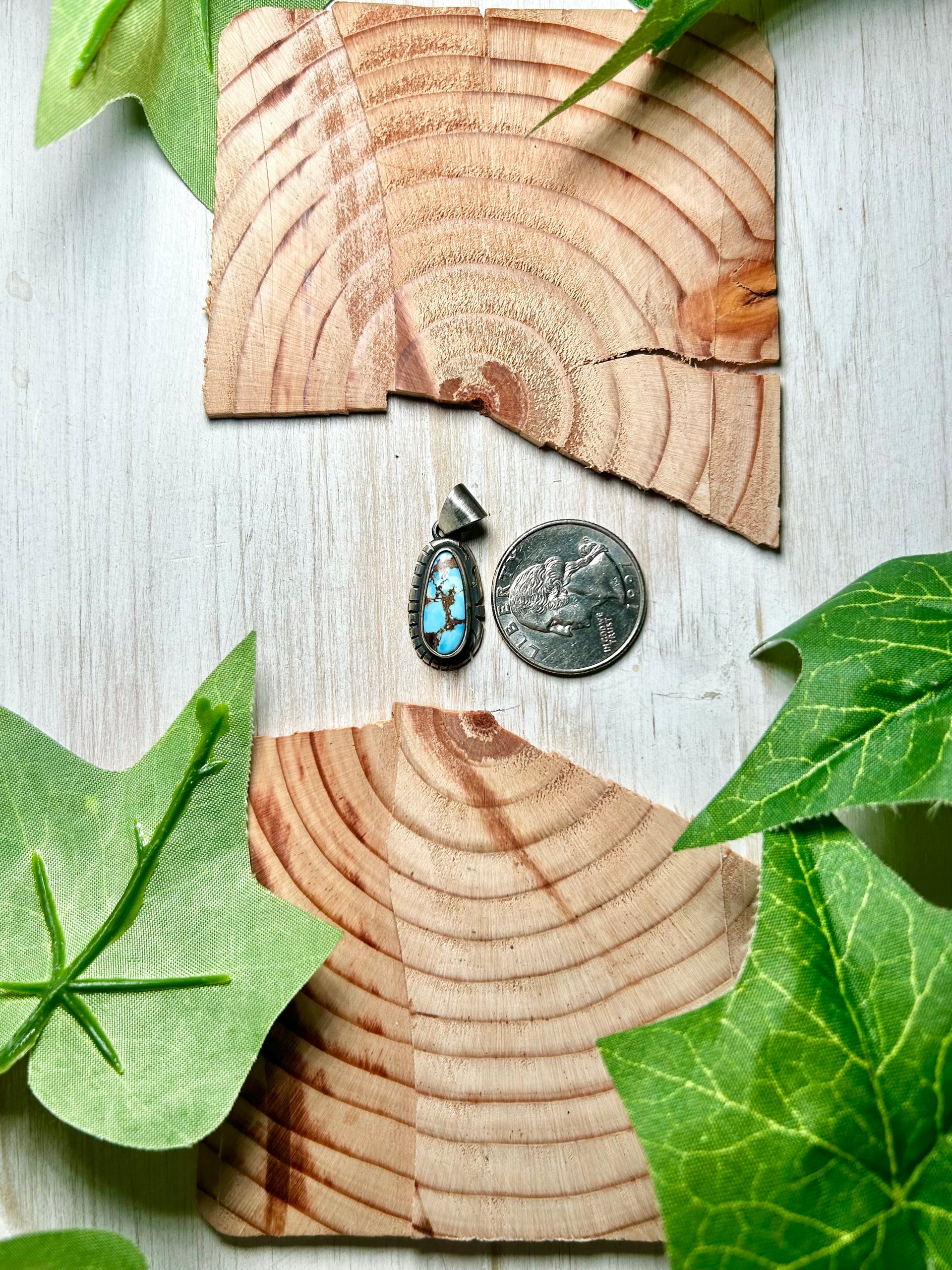 Navajo Made Golden Hill Turquoise & Sterling Silver Pendant