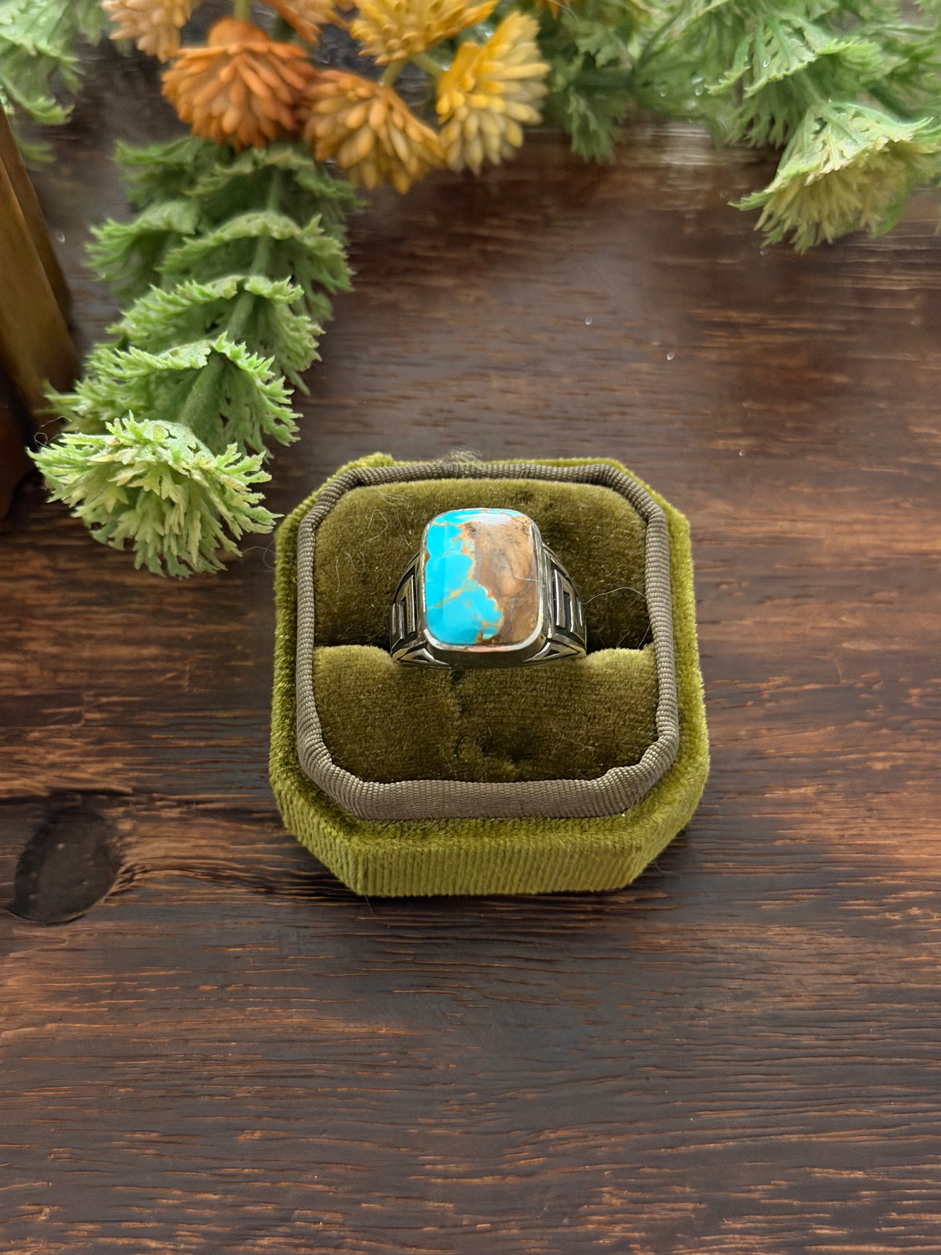 Navajo Made Royston Turquoise & Sterling Silver Cast Ring Size 8