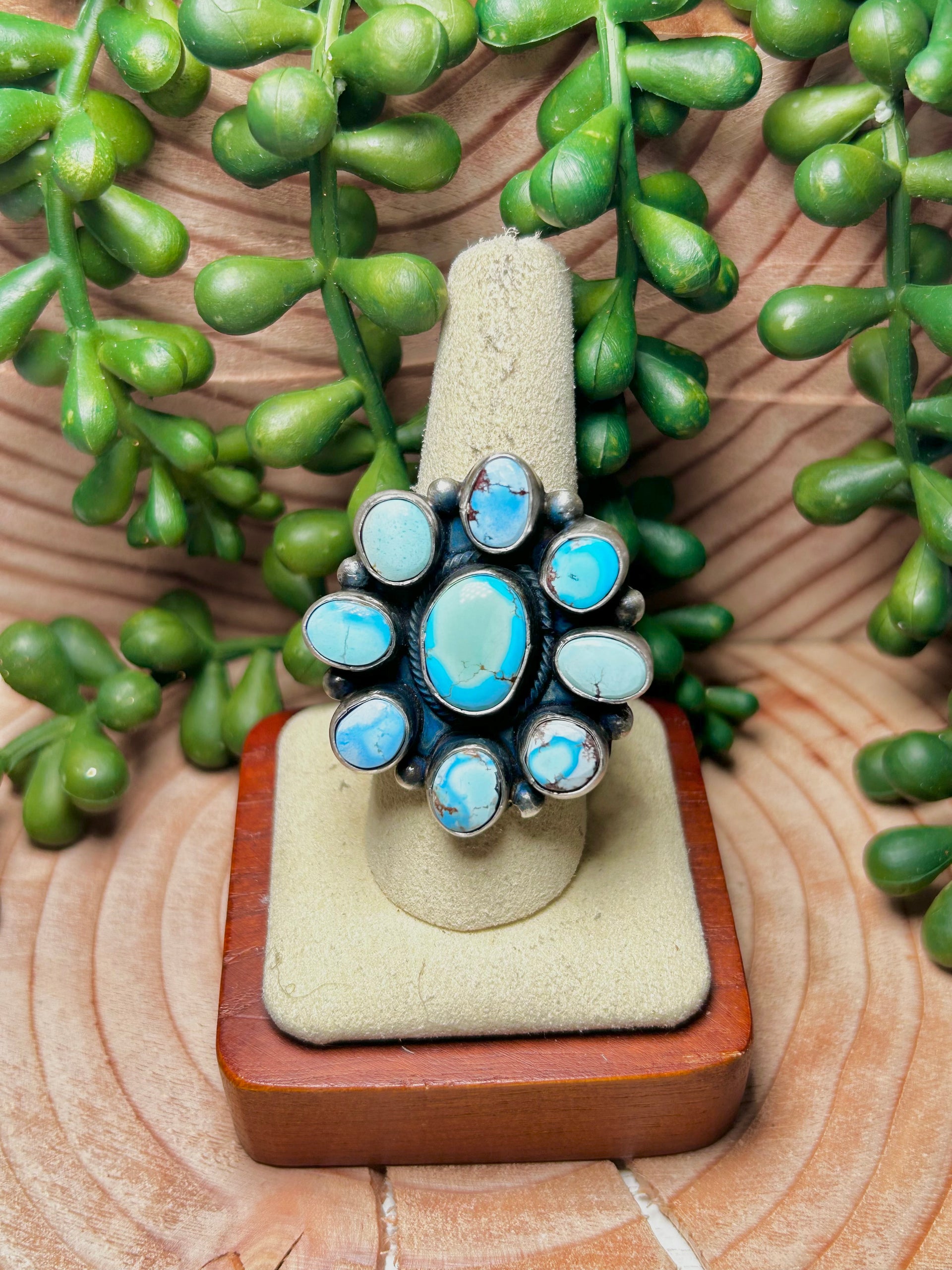 Navajo Made Golden Hill Turquoise & Sterling Sliver Adjustable Ring