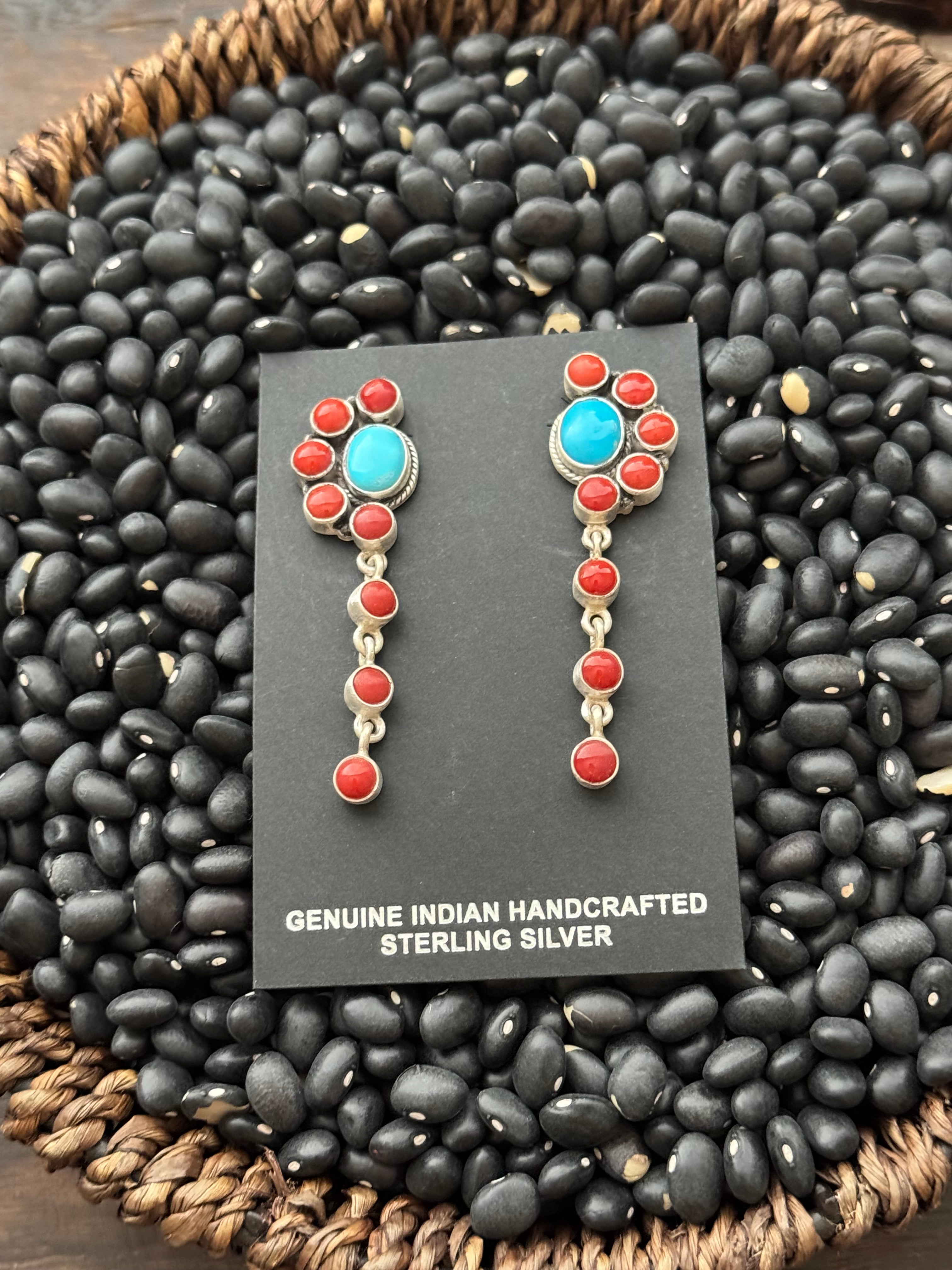 Navajo Made Multi Stone & Sterling Silver Post Dangle Earrings