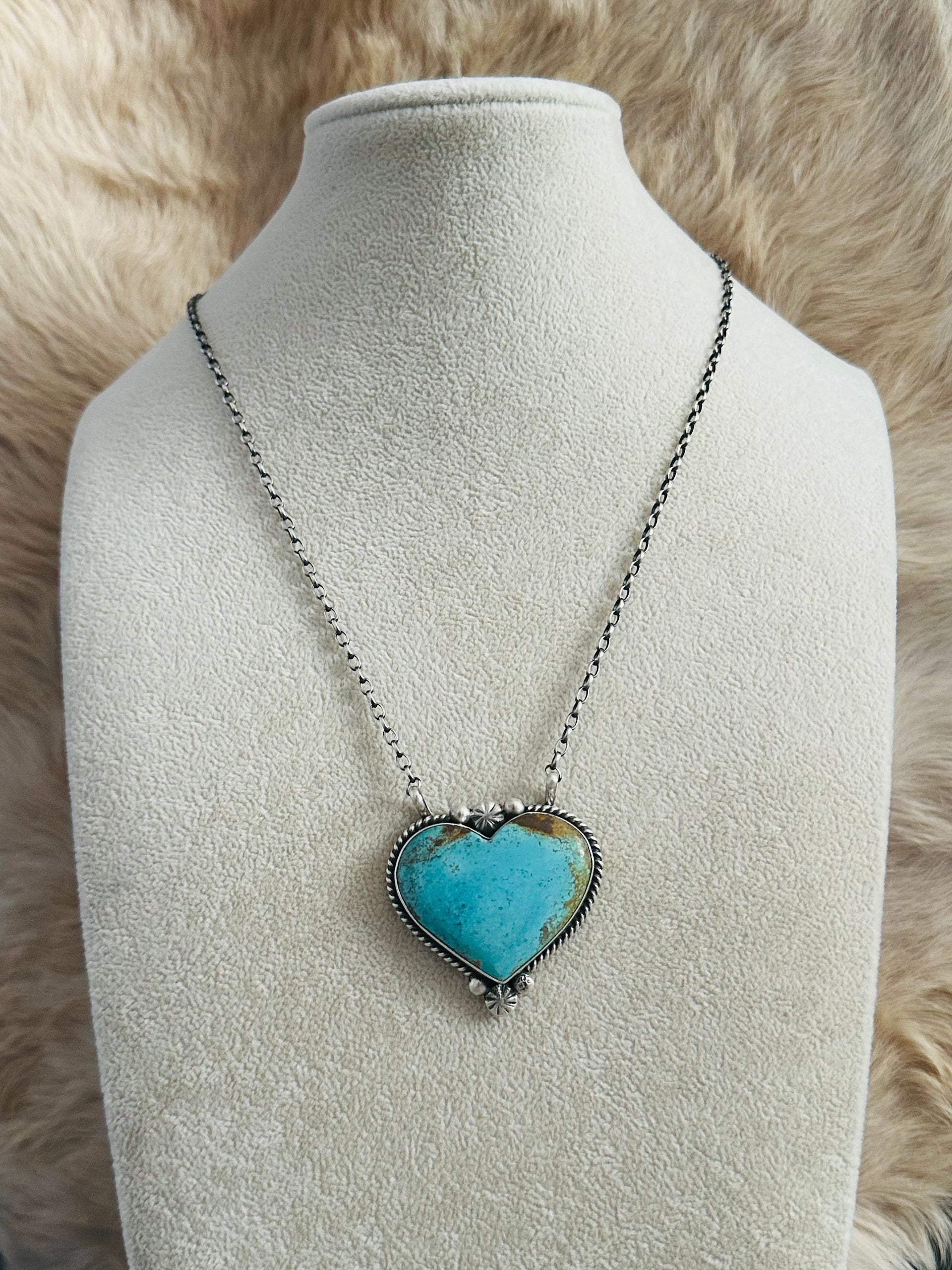 Alfred Martinez Kingman Turquoise & Sterling Silver Heart Necklace