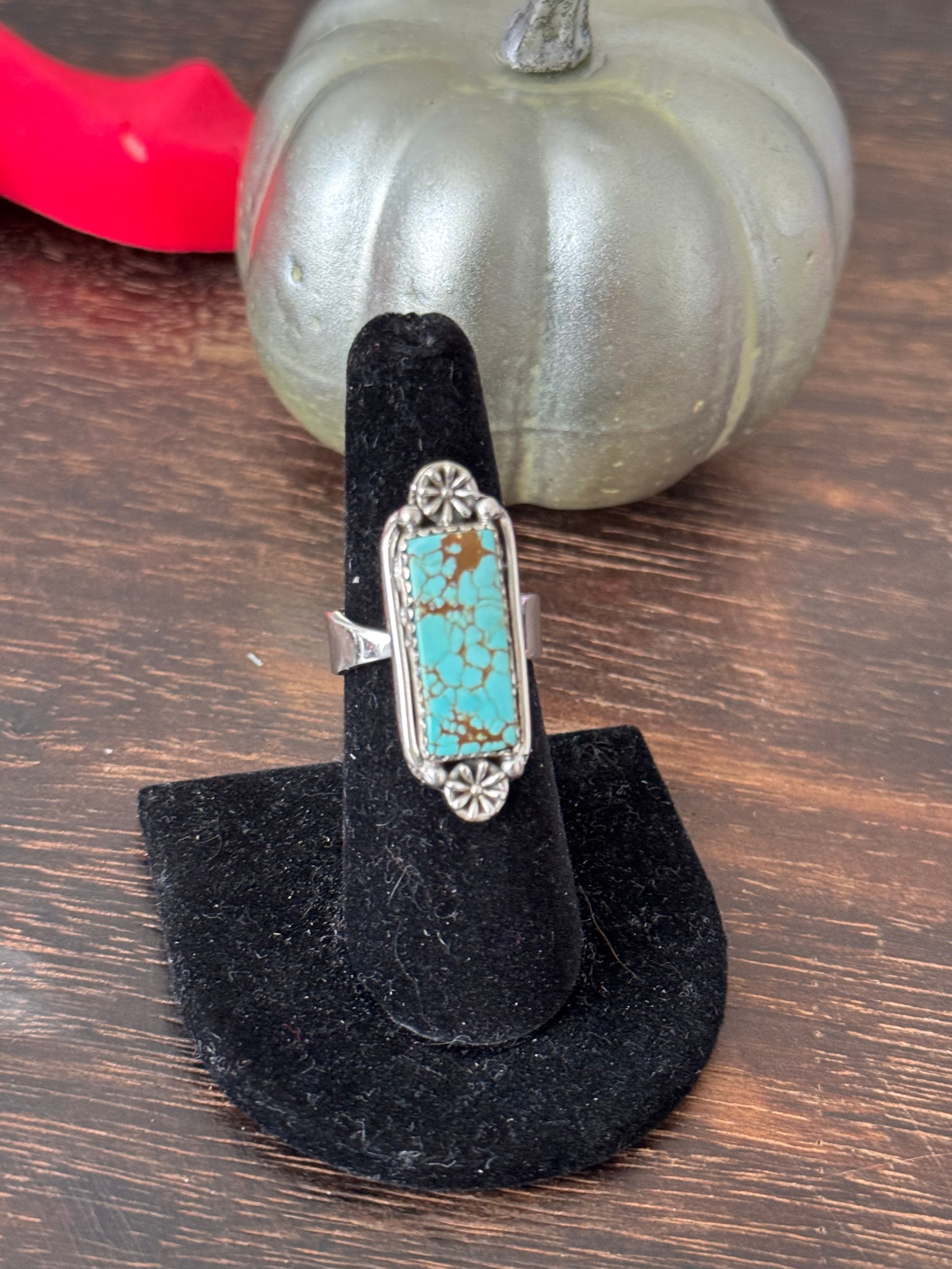 Southwest Handmade Number 8 Turquoise & Sterling Silver Adjustable Ring