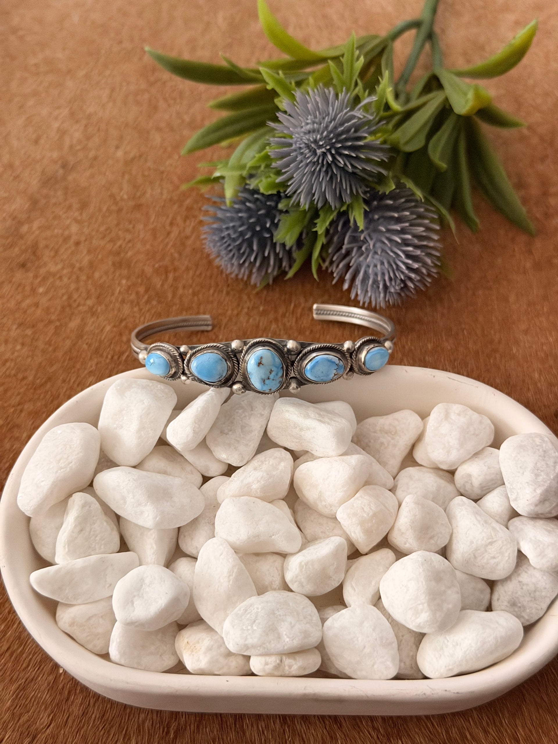 Bobby Johnson Golden Hills Turquoise & Sterling Silver Cuff Bracelet