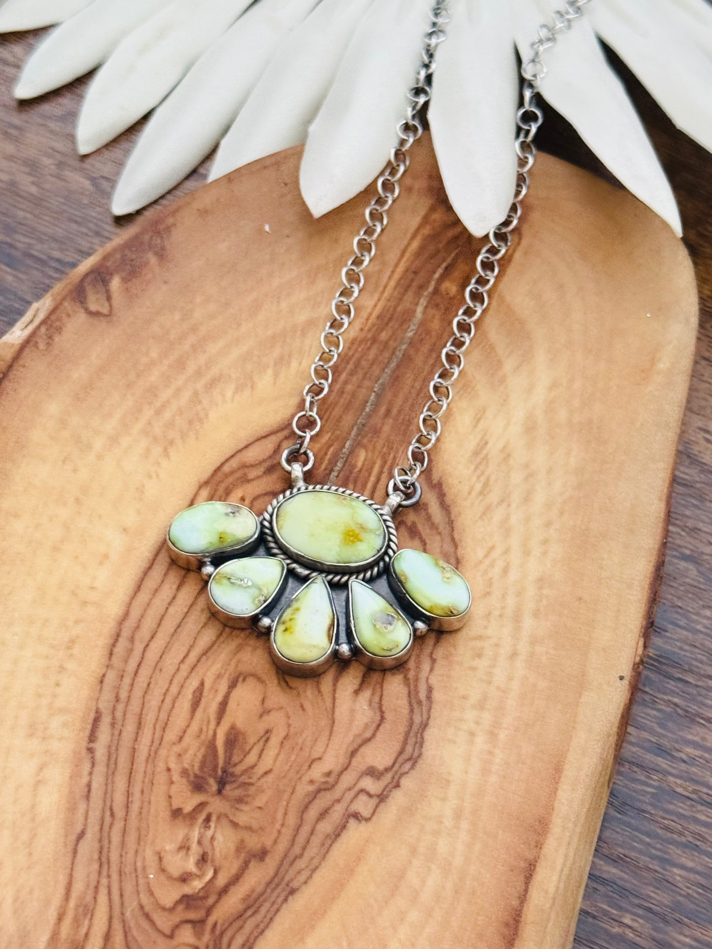 Southwest Handmade Palomino Variscite & Sterling Silver Necklace