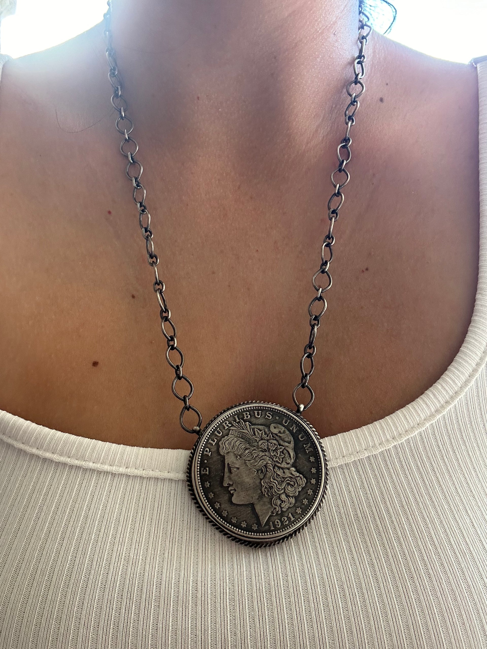 Peggy Skeets Sterling Silver Liberty Dollar Necklace
