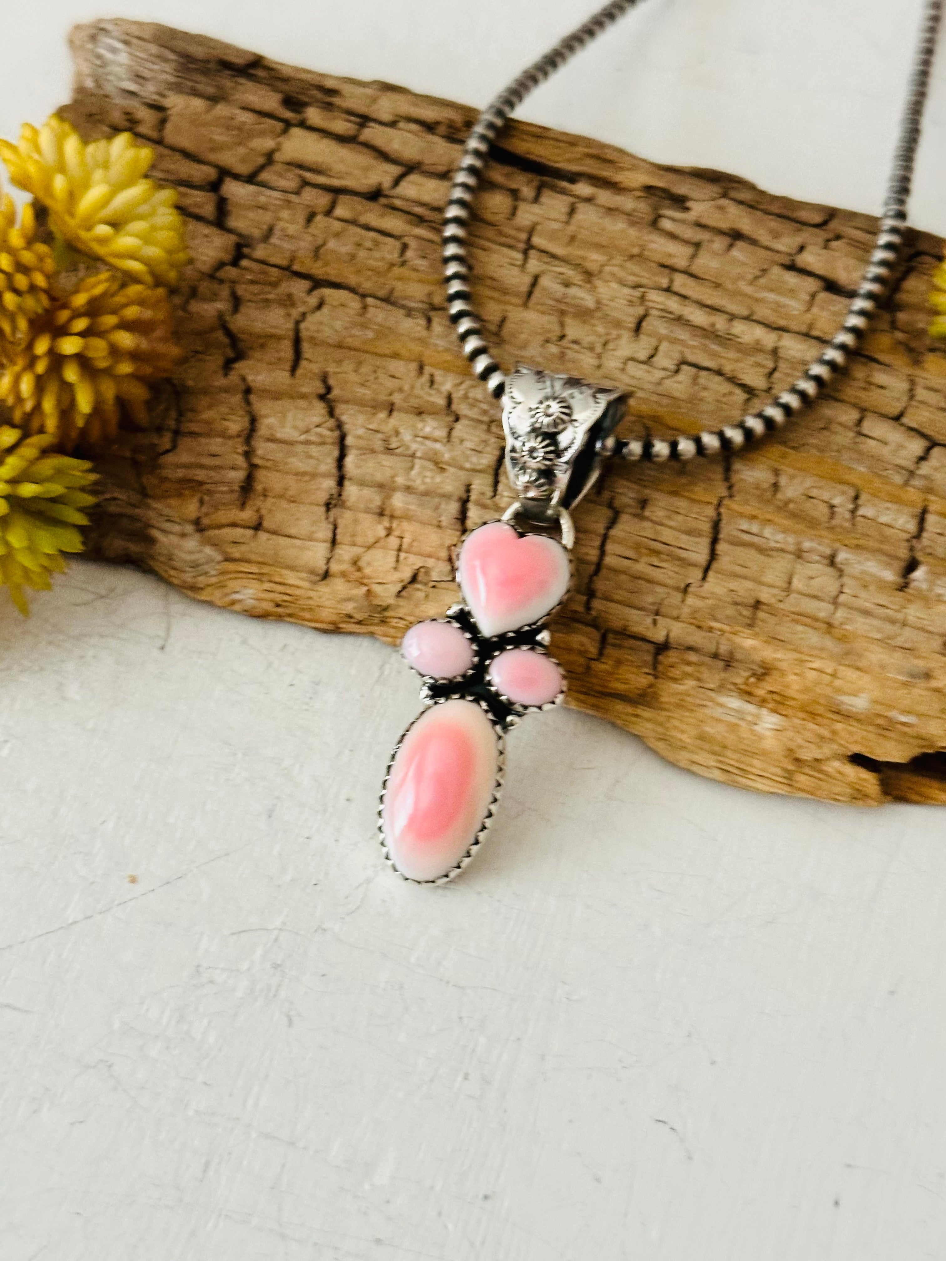 Navajo Made Pink Conch & Sterling Silver Pendant