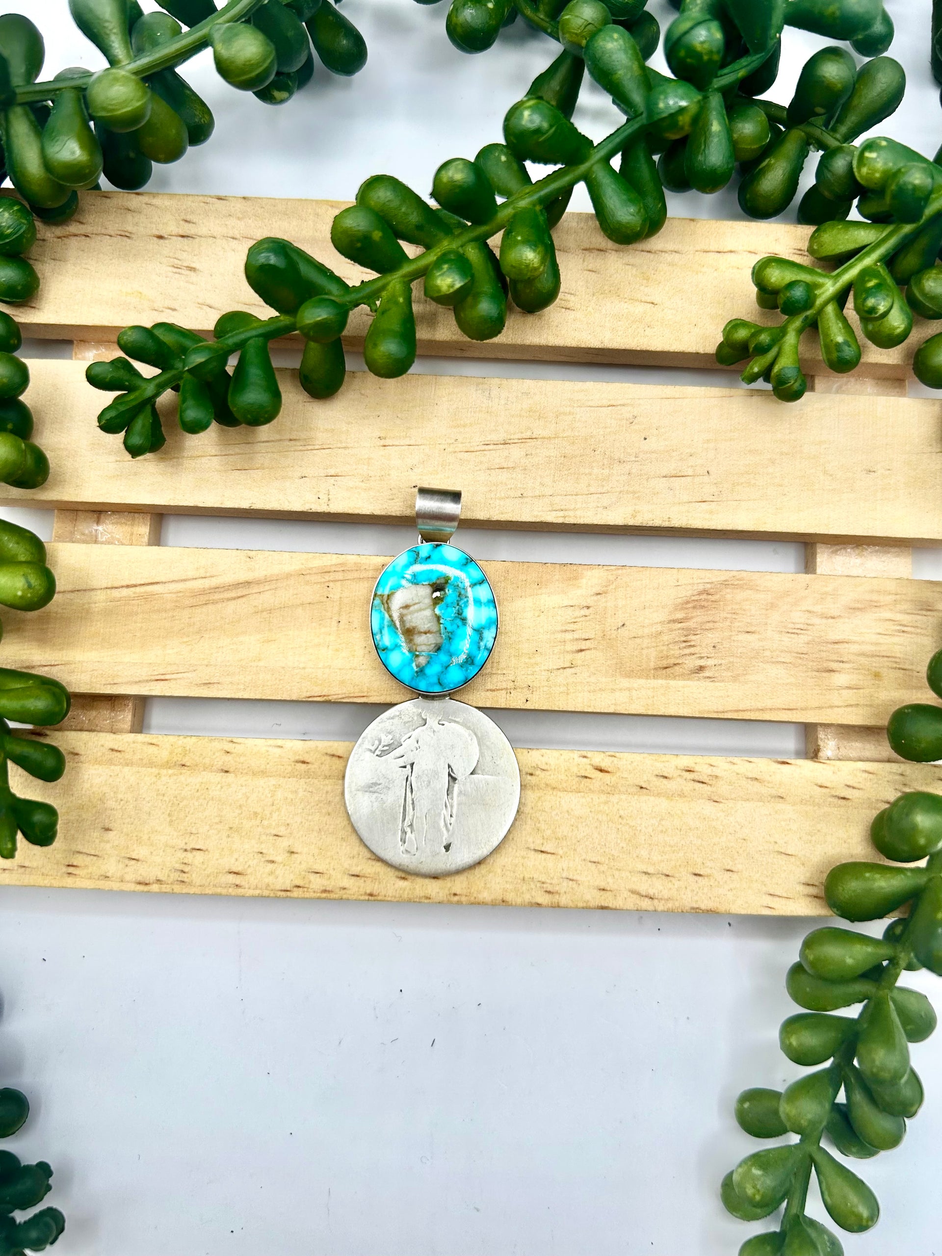Navajo Made Kingman Turquoise & Sterling Silver Pendant