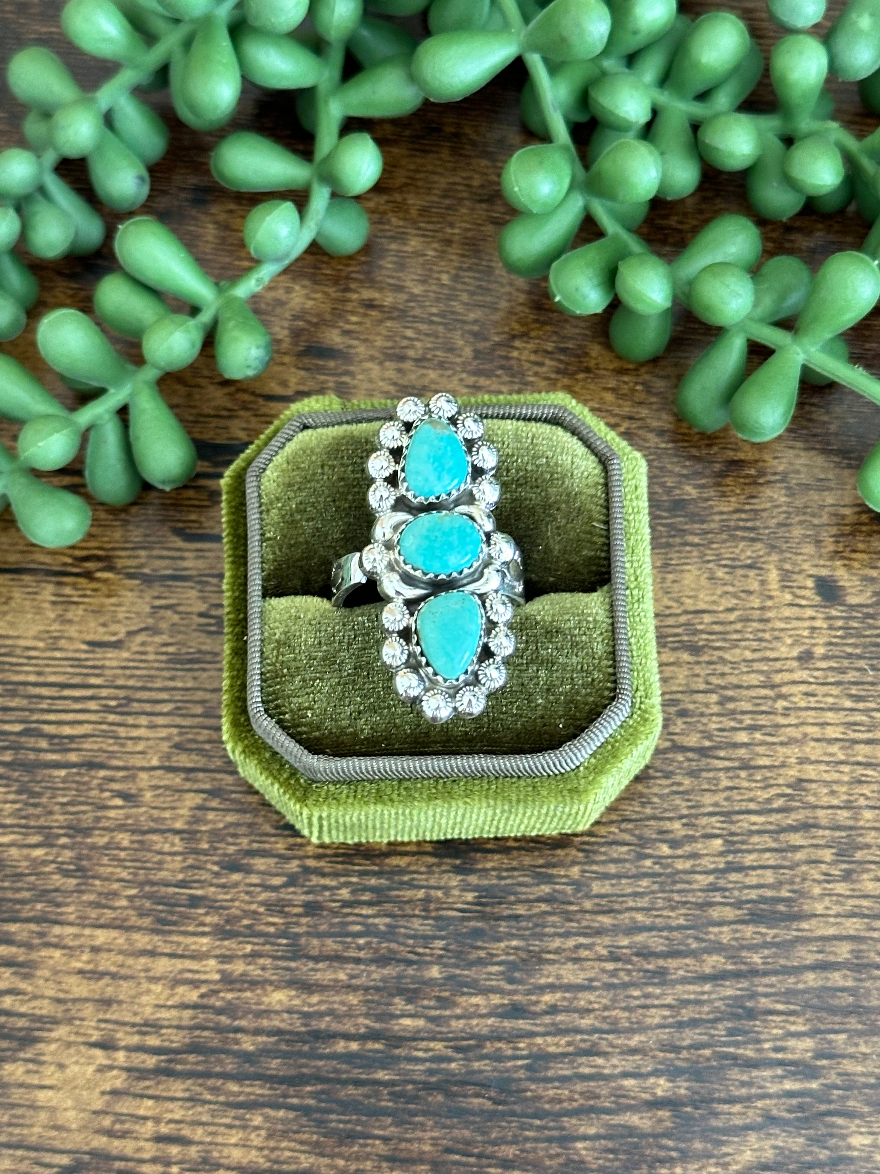 Southwest Handmade Kingman Turquoise & Sterling Silver Adjustable Ring