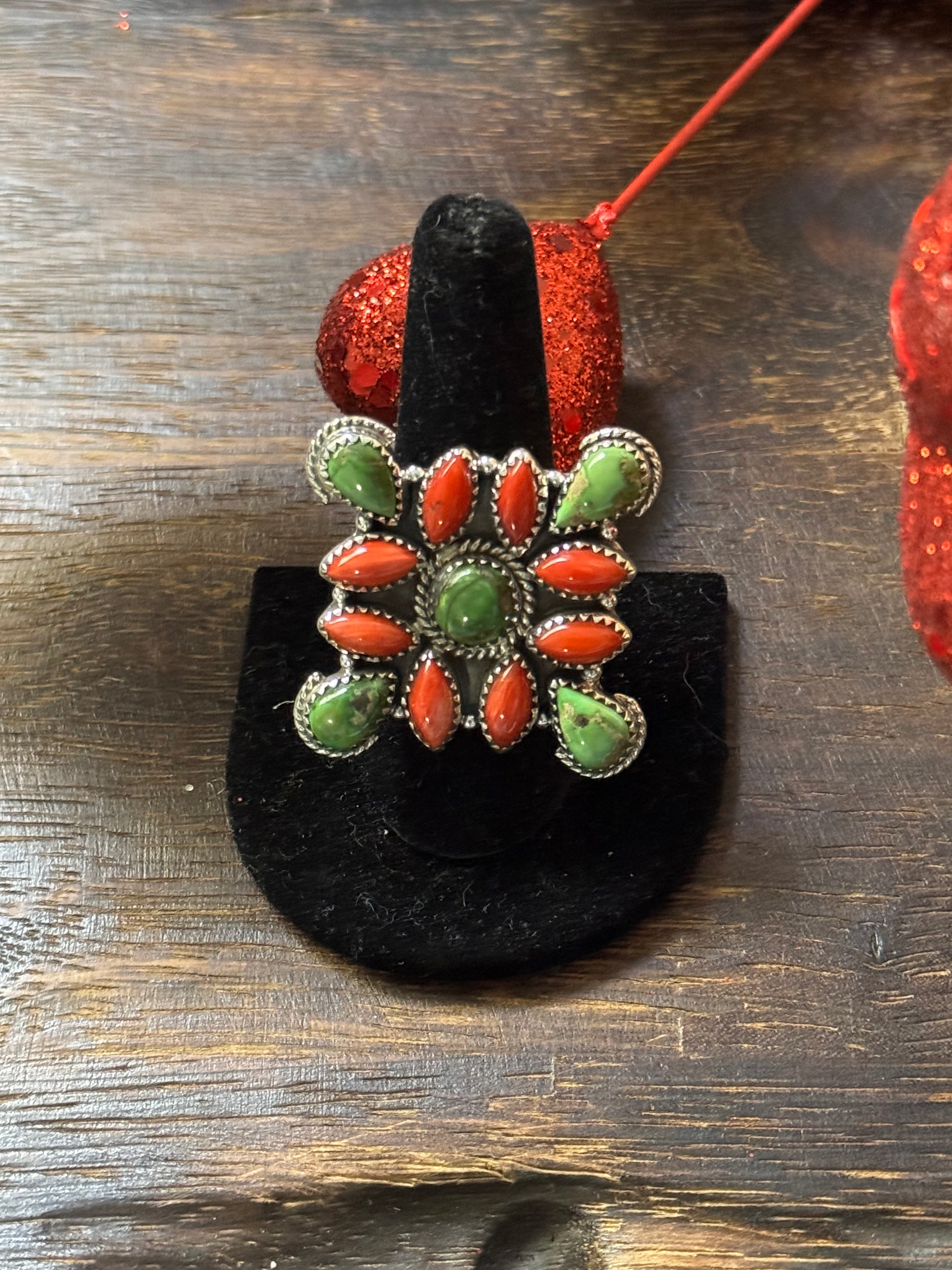 Southwest Handmade Multi Stone & Sterling Silver Adjustable Cluster Ring