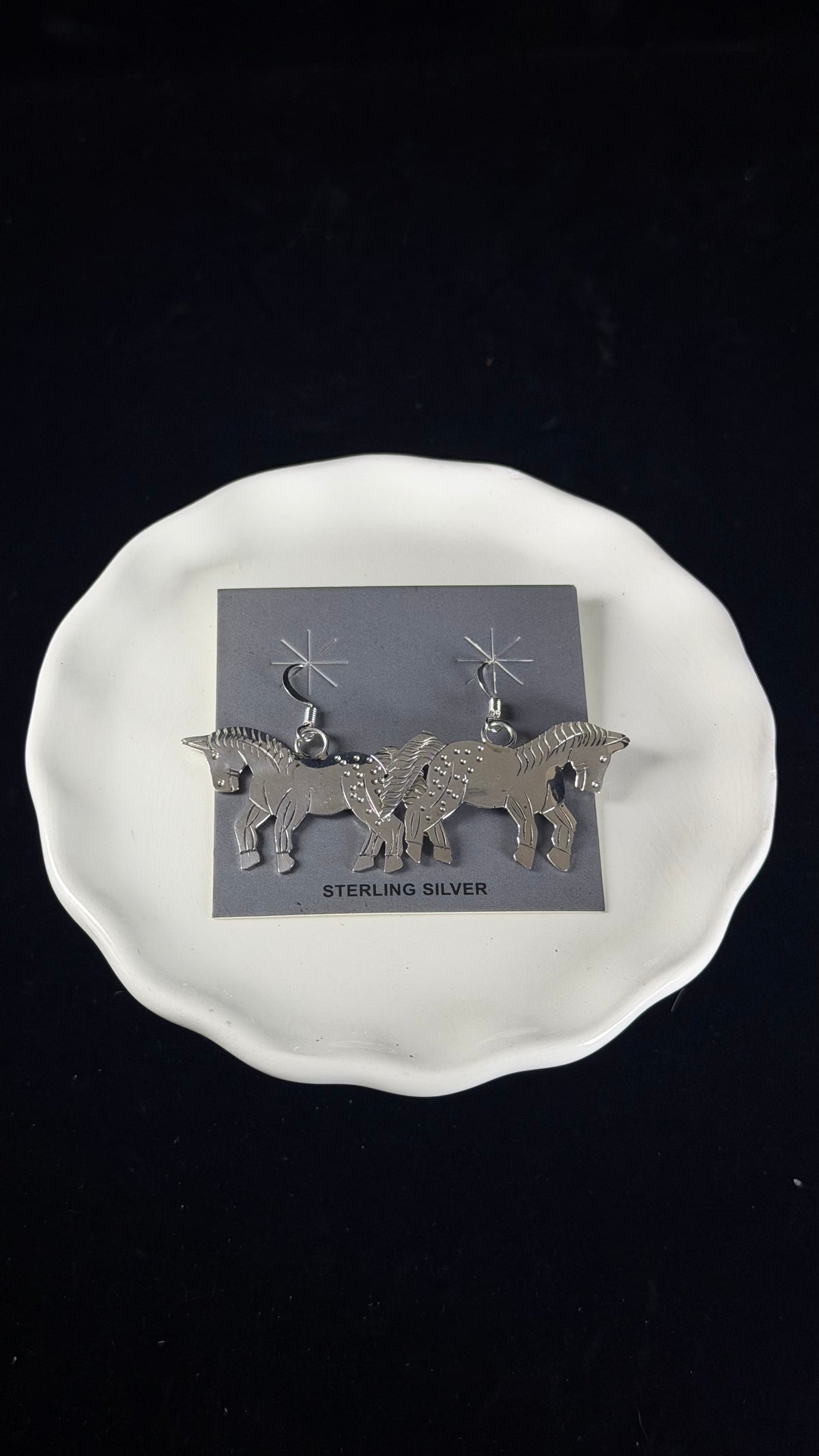 Navajo Made Sterling Silver Dangle Horse Earrings