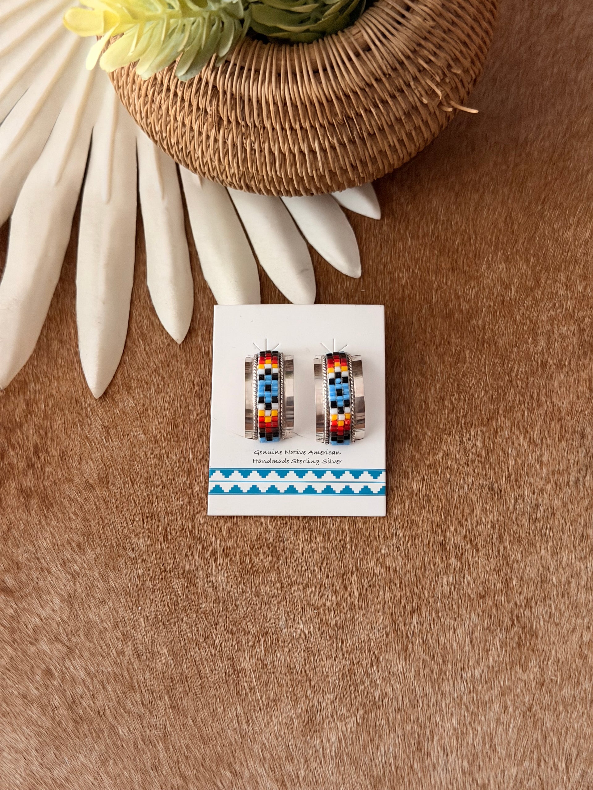 Lucille Ramone Beaded Sterling Silver Hoop Post Earrings