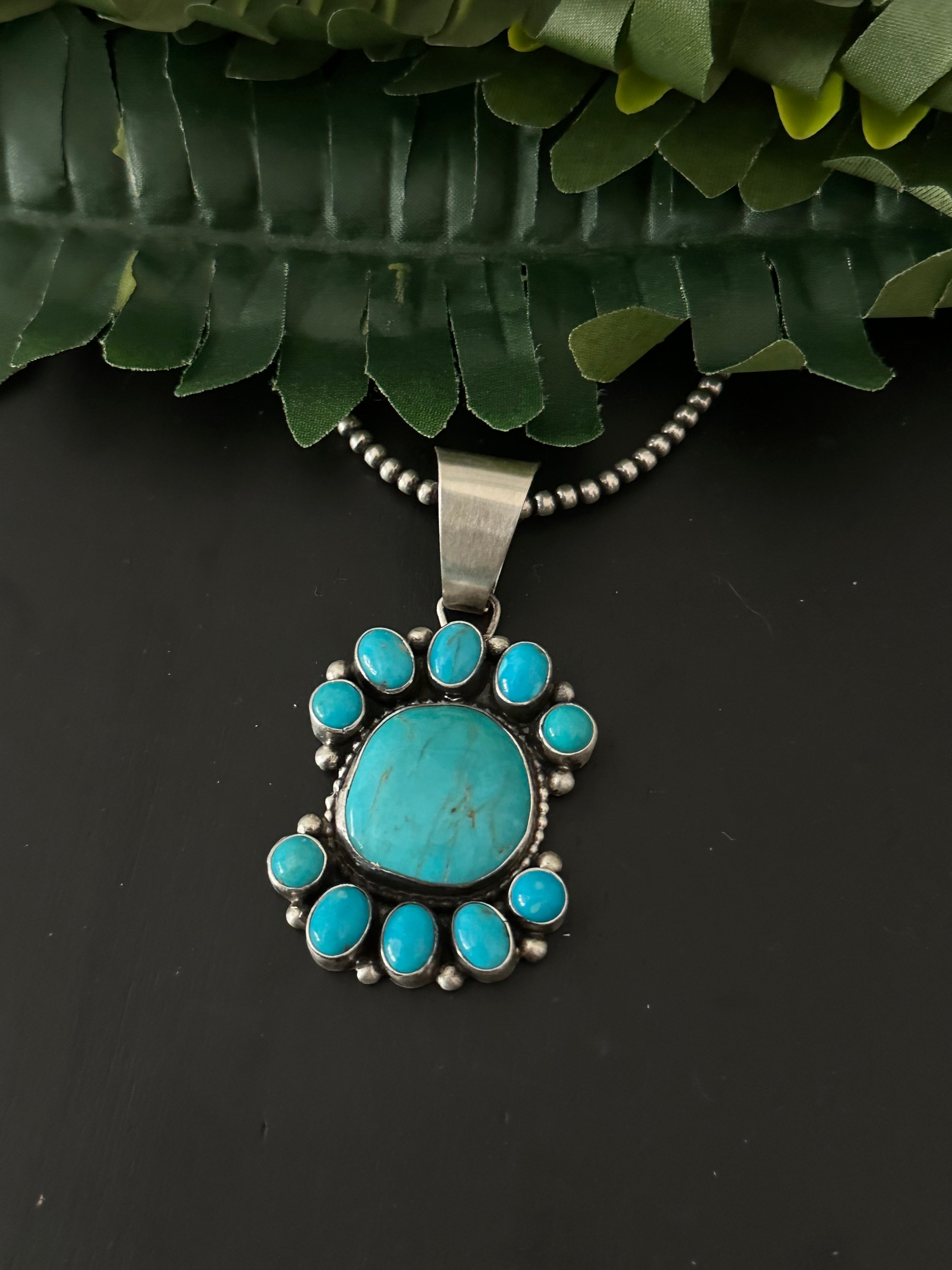 Sheila Becenti Blue Ridge Turquoise & Sterling Silver Pendant.