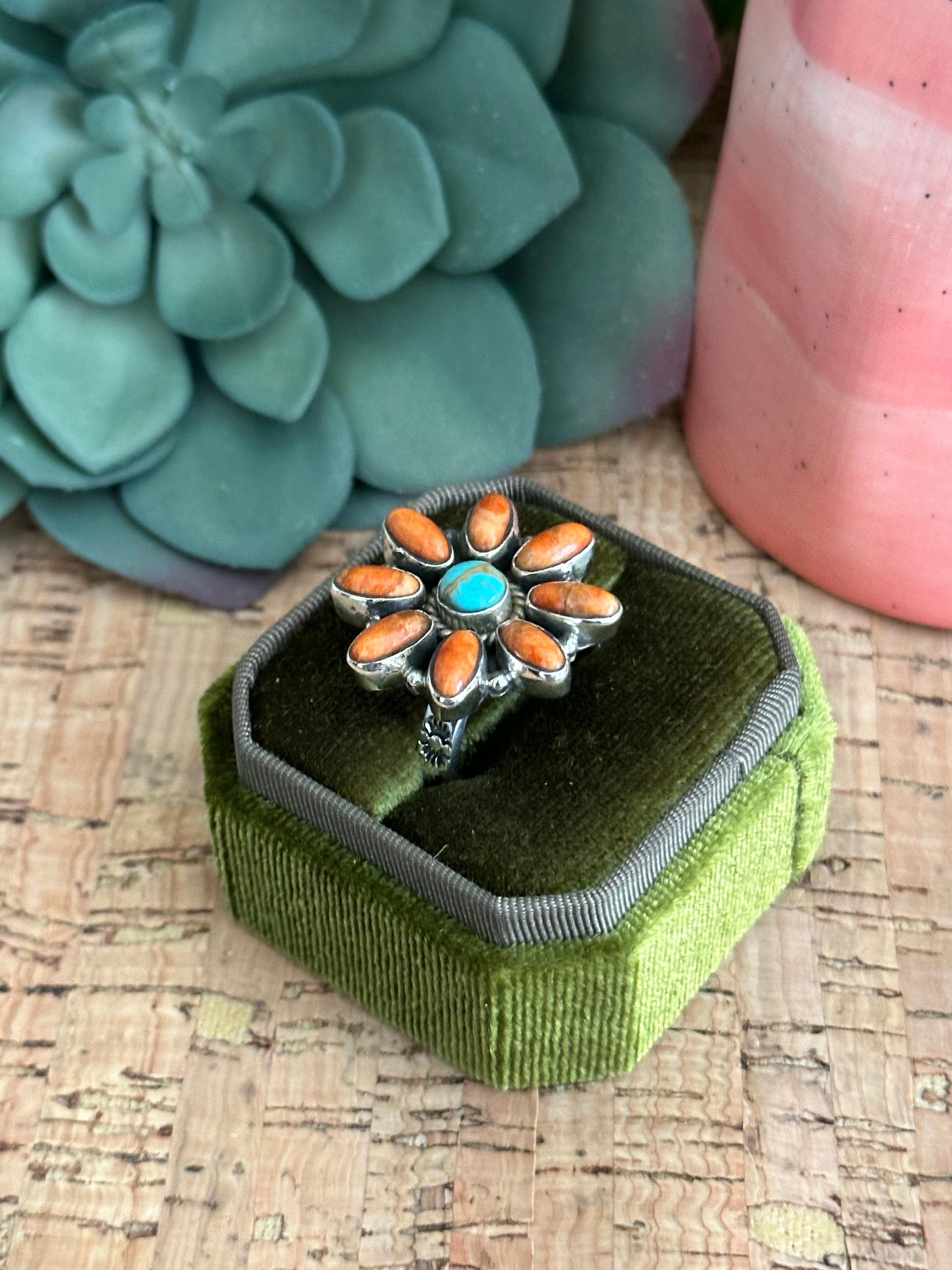 Southwest Handmade Multi Stone & Sterling Silver Adjustable Ring