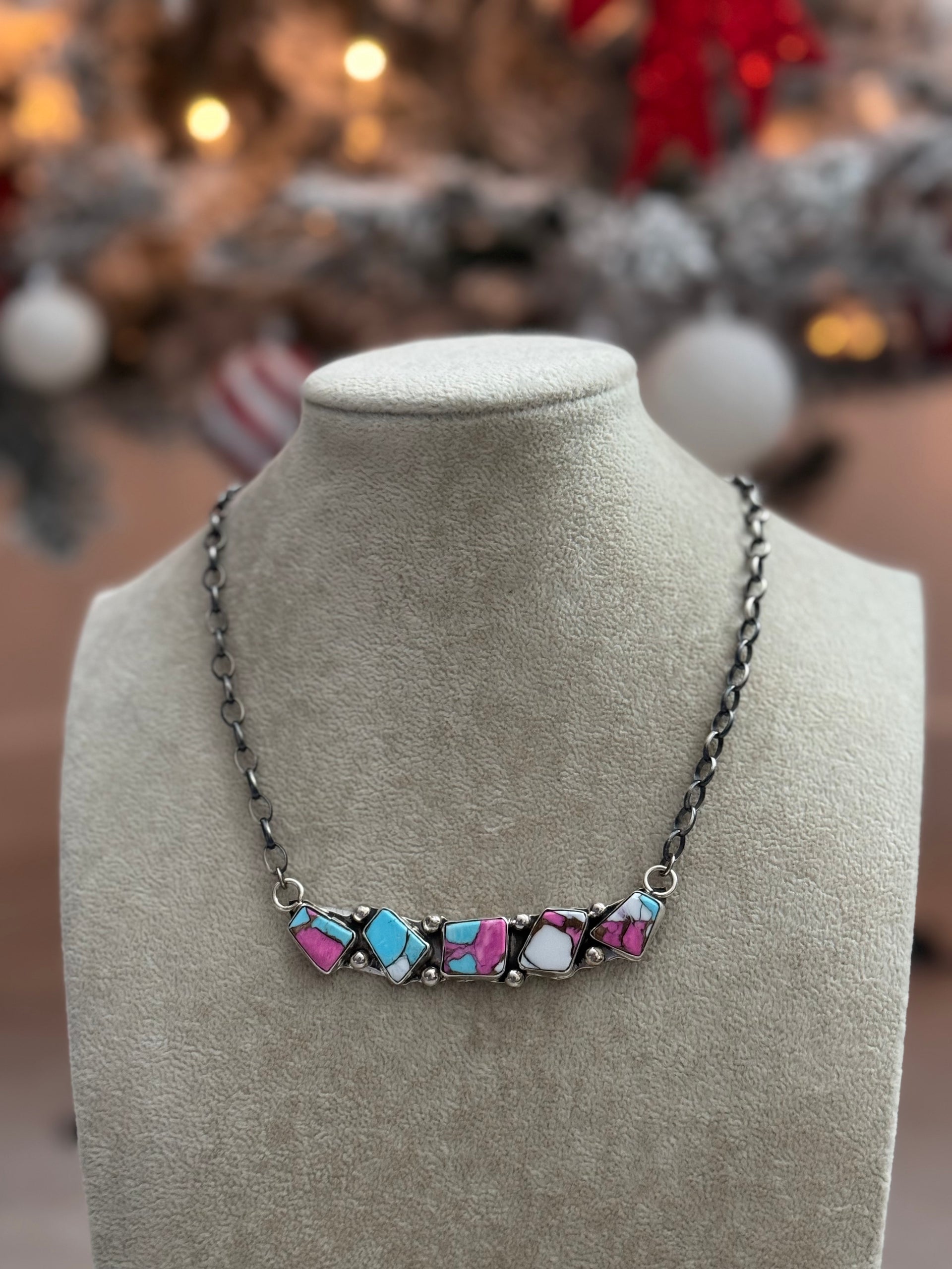 Jude Candelaria Cotton Candy Composite & Sterling Silver Bar Necklace
