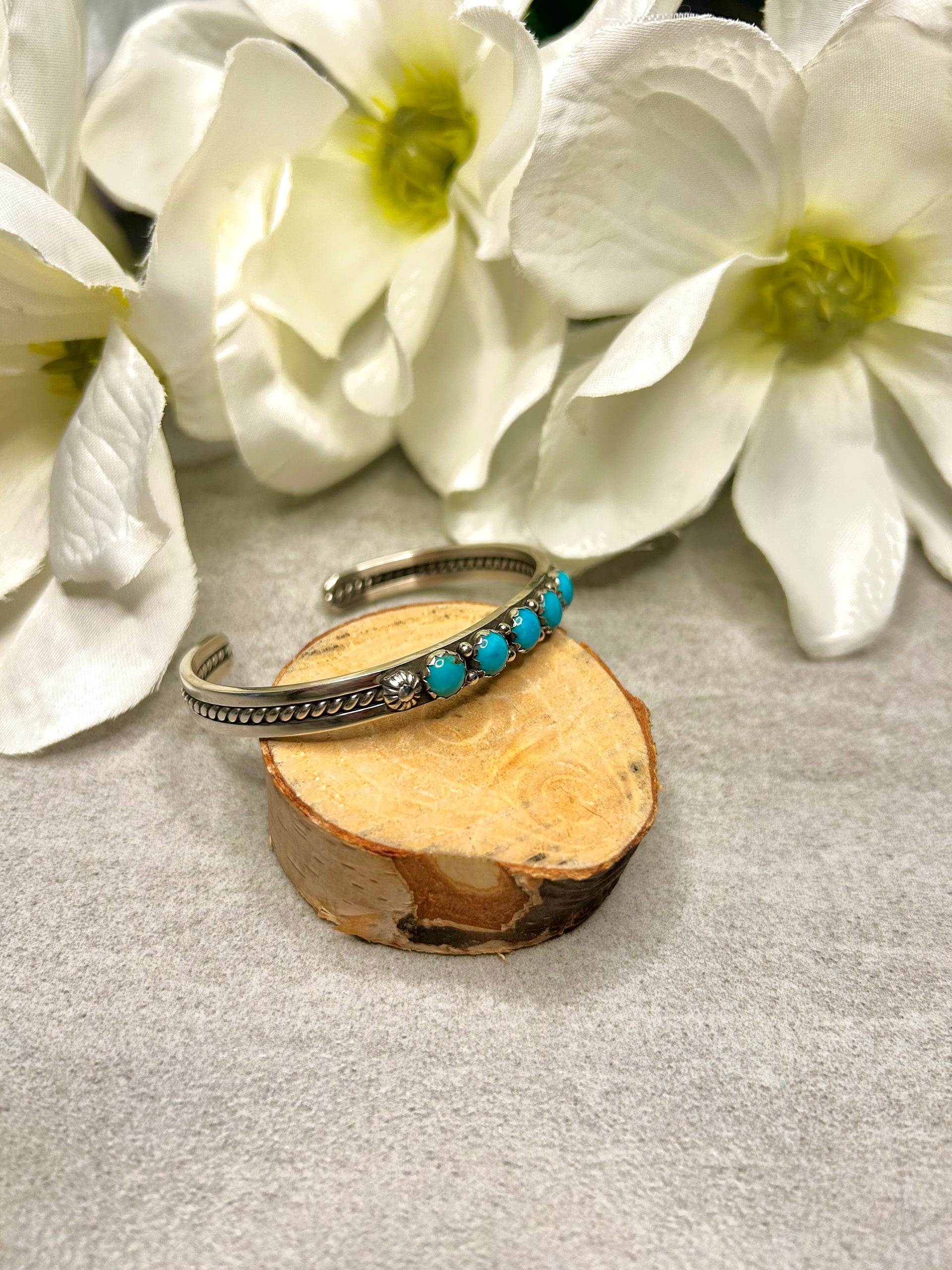 Navajo Made Kingman Turquoise & Sterling Silver Cuff Bracelet