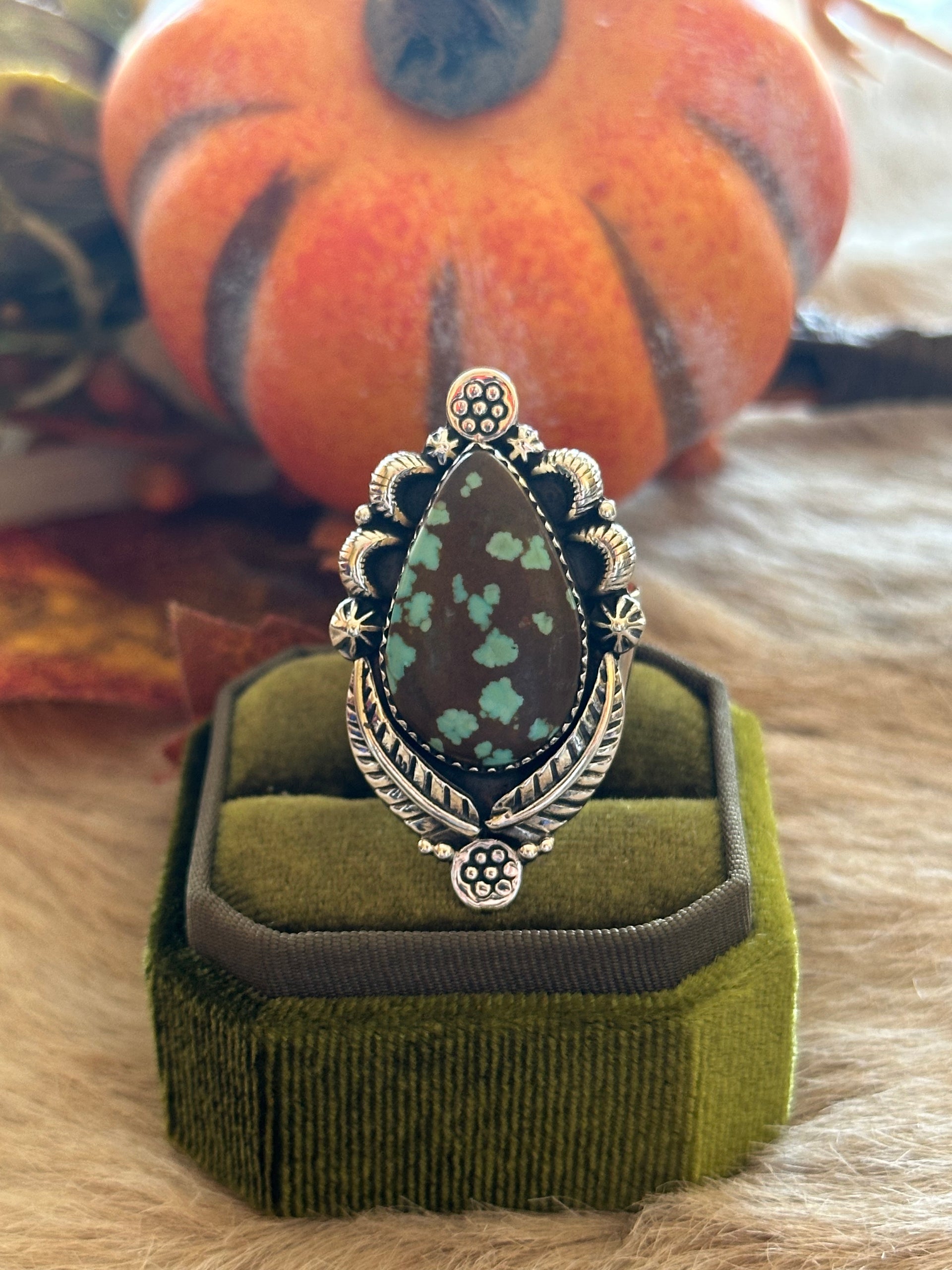 Southwest Handmade #8 Turquoise & Sterling Silver Adjustable Ring