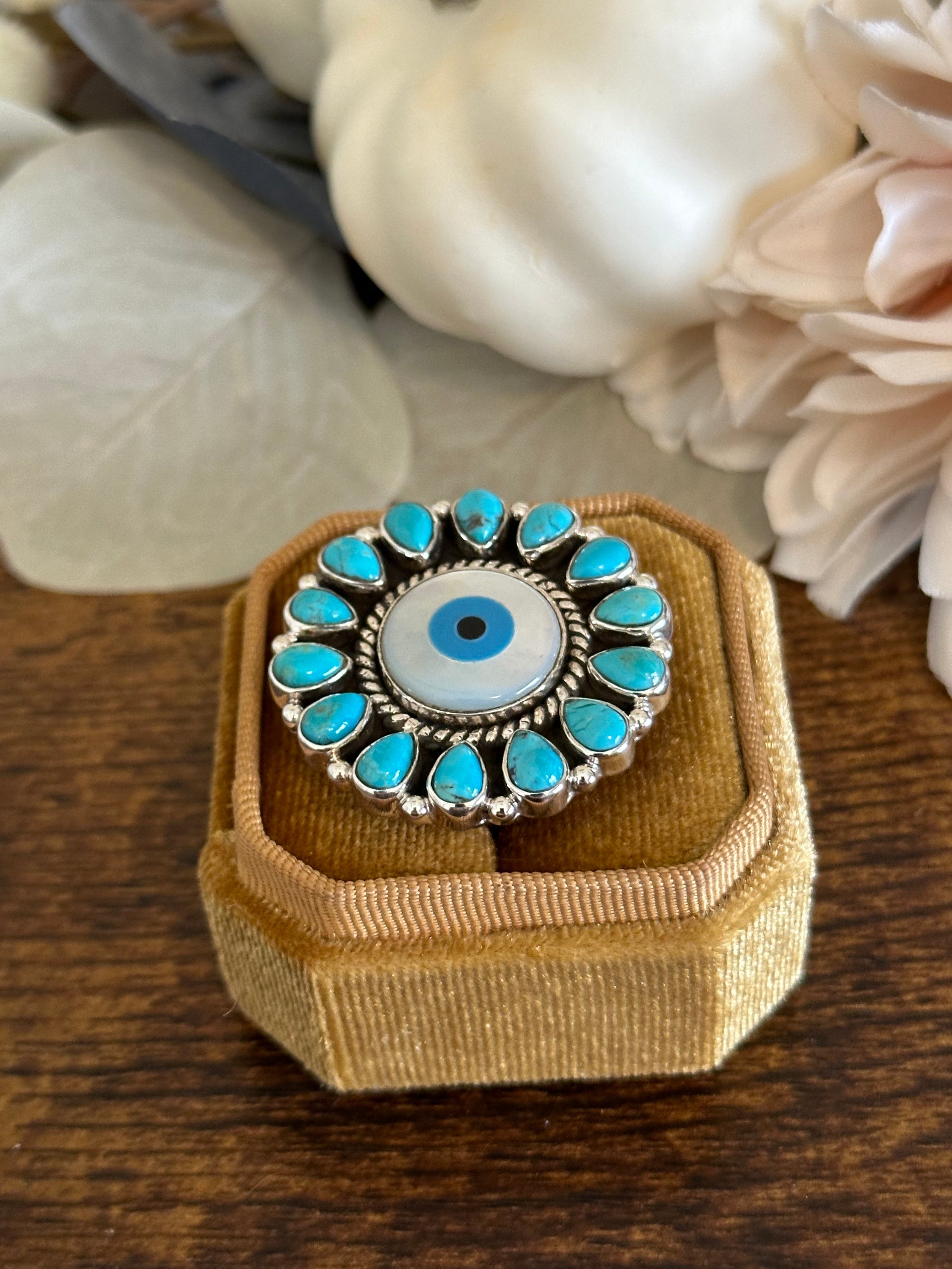 Southwest Handmade Multi Stone & Sterling Silver Adjustable Ring