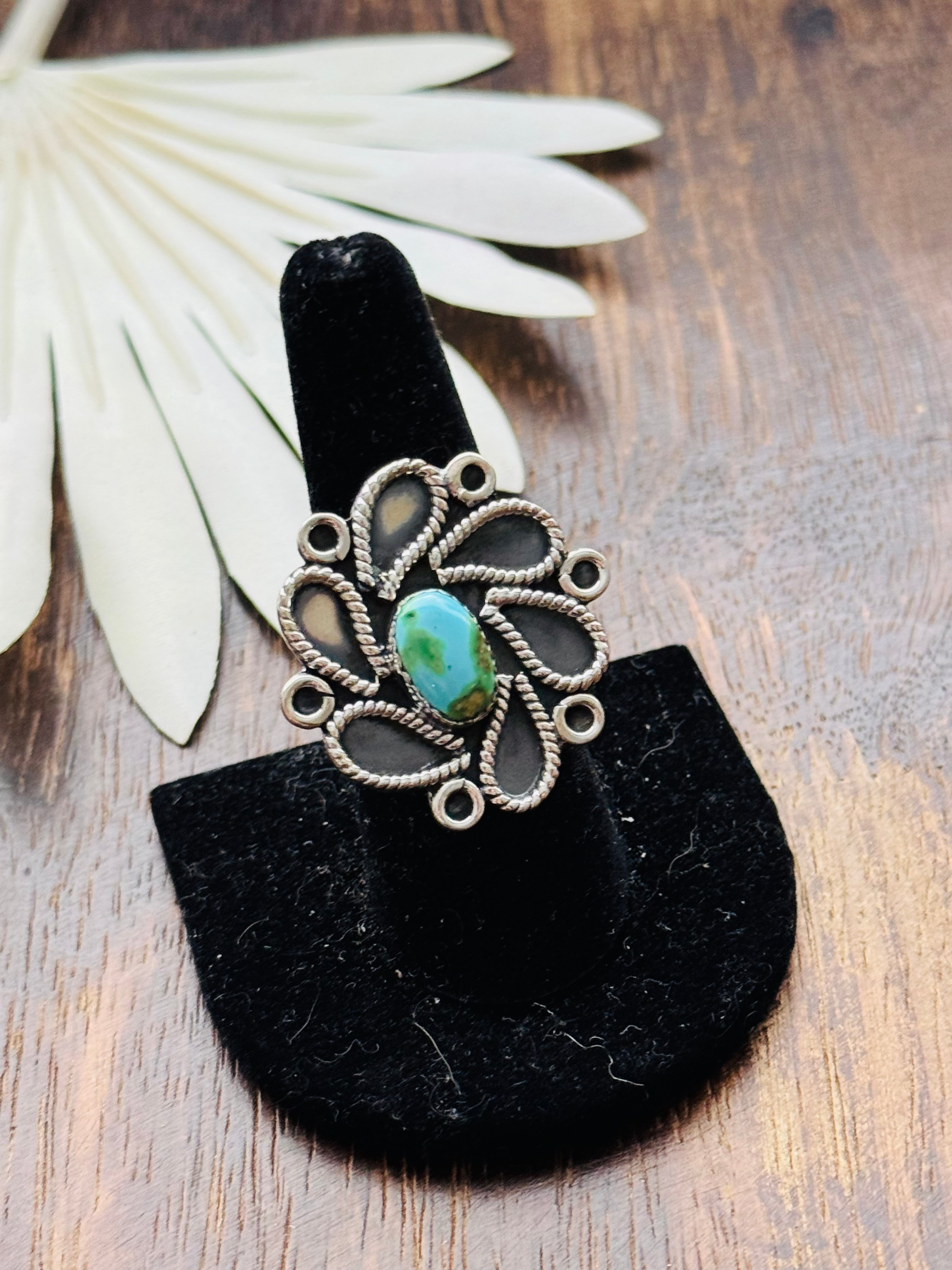 Southwest Handmade Sonoran Mountain Turquoise & Sterling Silver Adjustable Cluster Ring