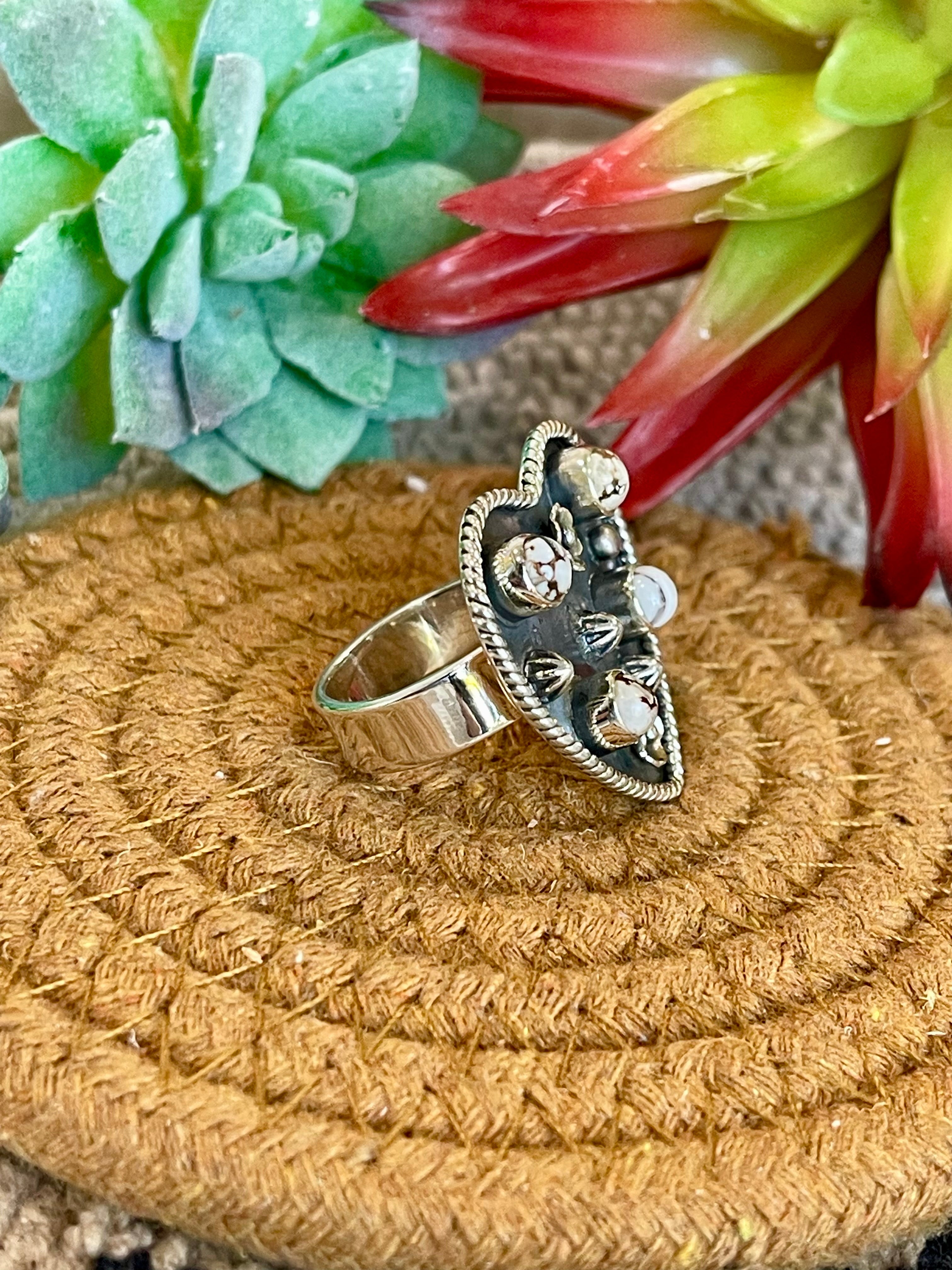 Southwest Handmade Wild Horse & Sterling Silver Adjustable Heart Ring