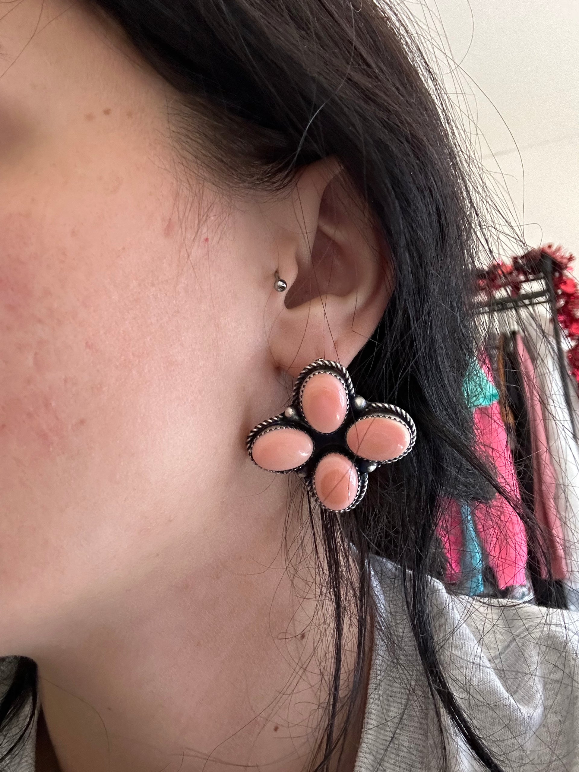 Tia Long Pink Conch & Sterling Silver Post Earrings