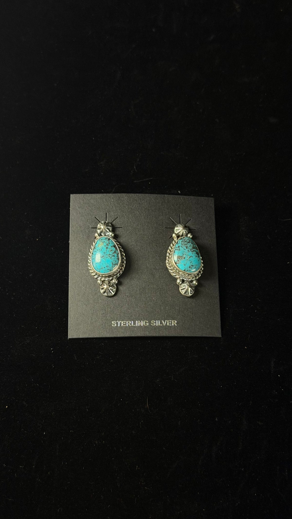 Larry Kaye Kingman Turquoise & Sterling Silver Post Dangle Earrings