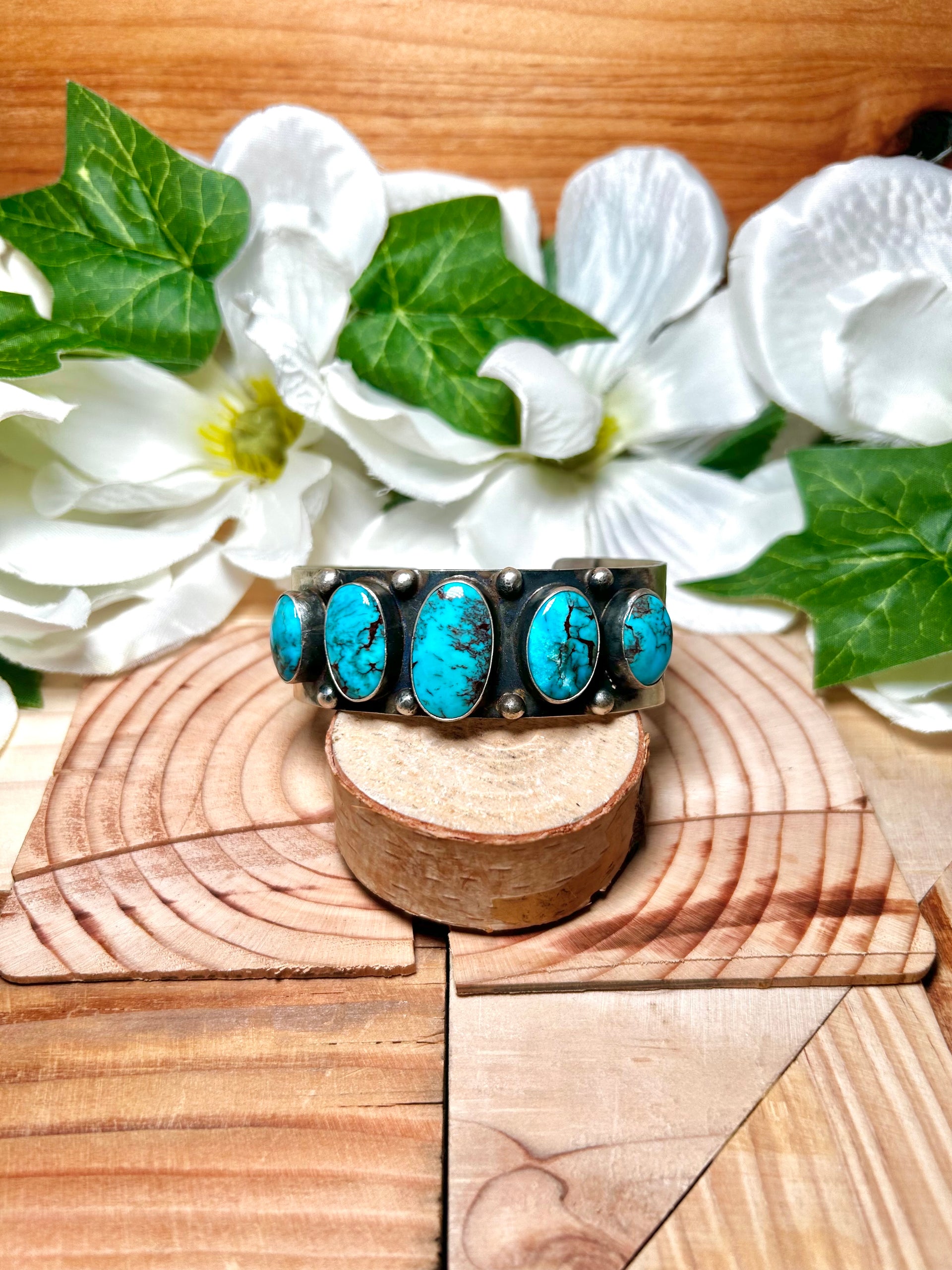 Navajo Made Egyptian Turquoise & Sterling Silver Cuff Bracelet