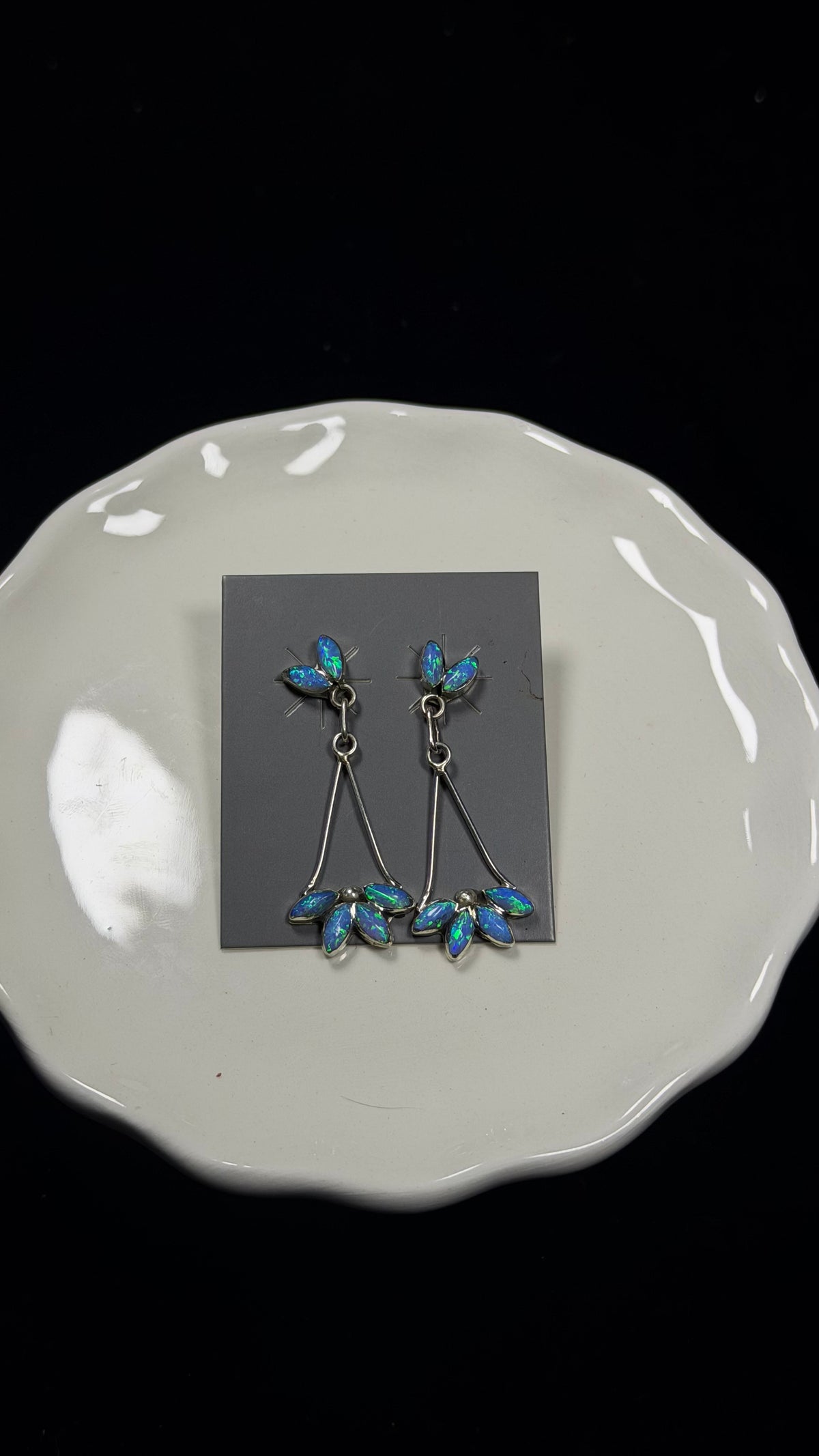 Navajo Made Opal (Man Made) & Sterling Silver Post Dangle Earrings