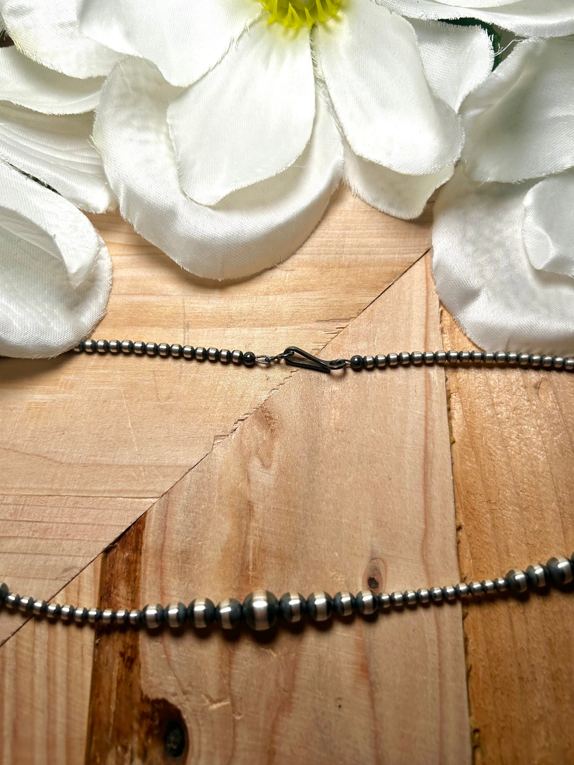 Navajo Made Strung Graduated Sterling Silver Necklace