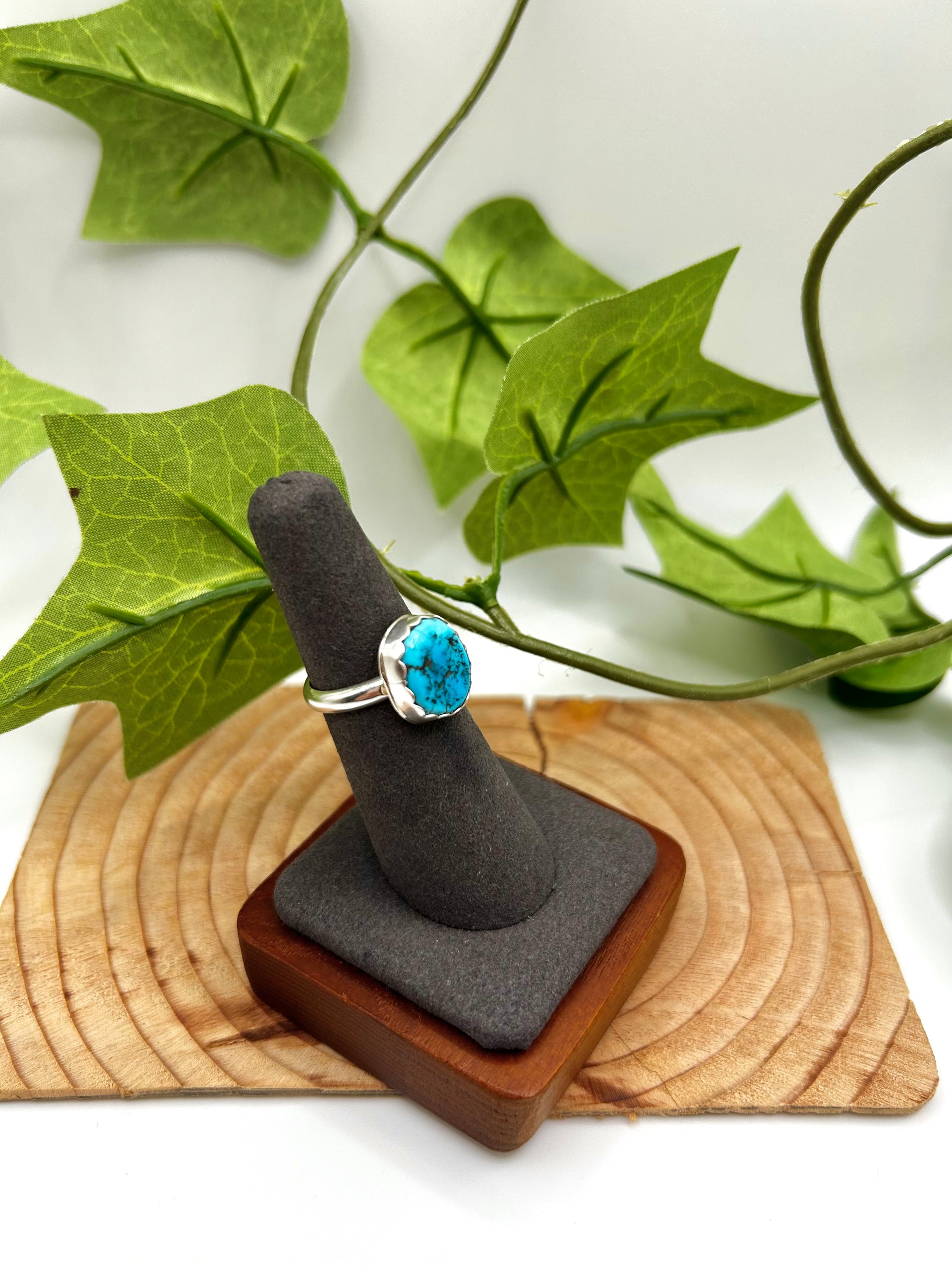 Navajo Made Kingman Nugget Turquoise & Sterling Silver Ring Size 5.75