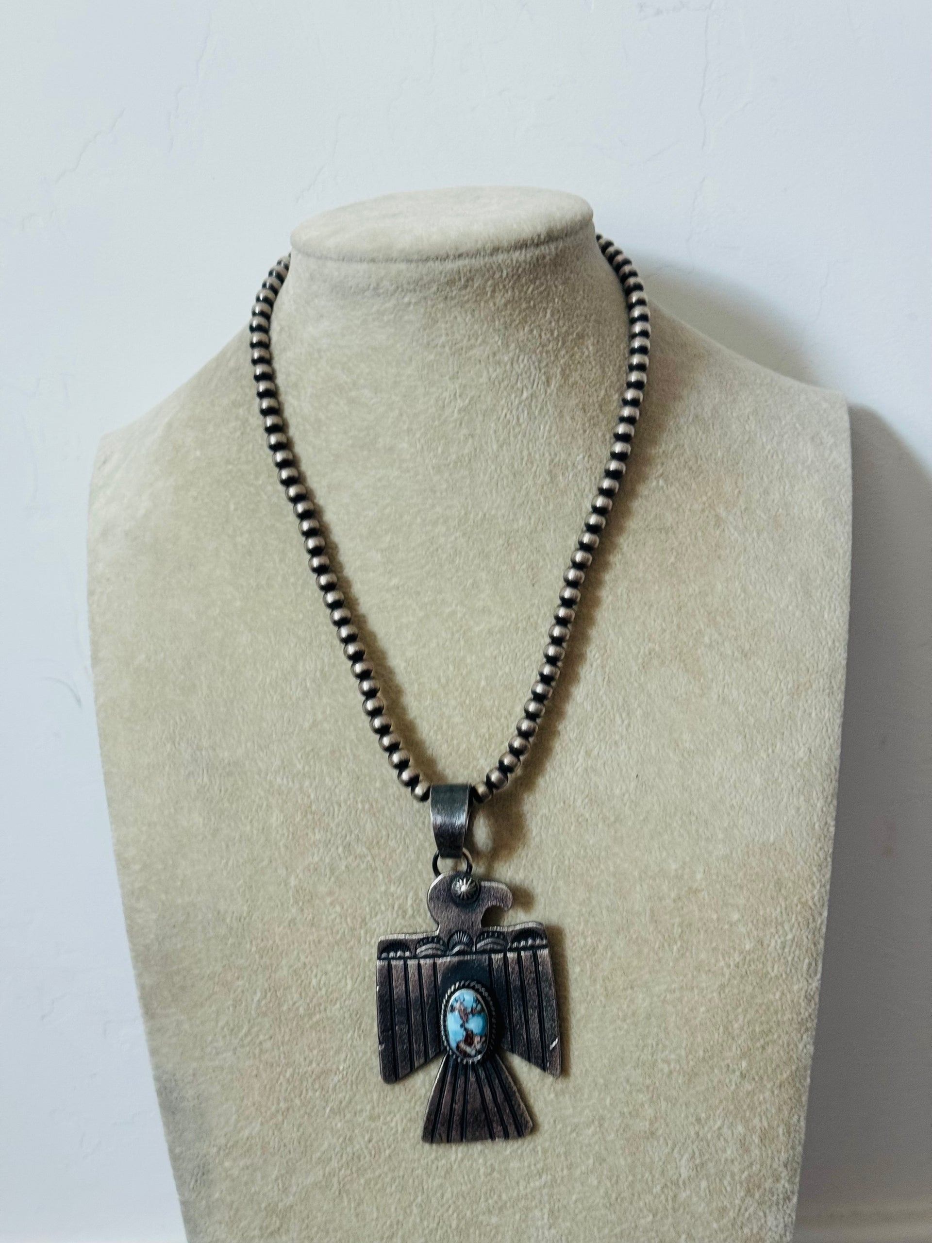 Kevin Billah Golden Hills Turquoise & Sterling Silver Thunderbird Pendant