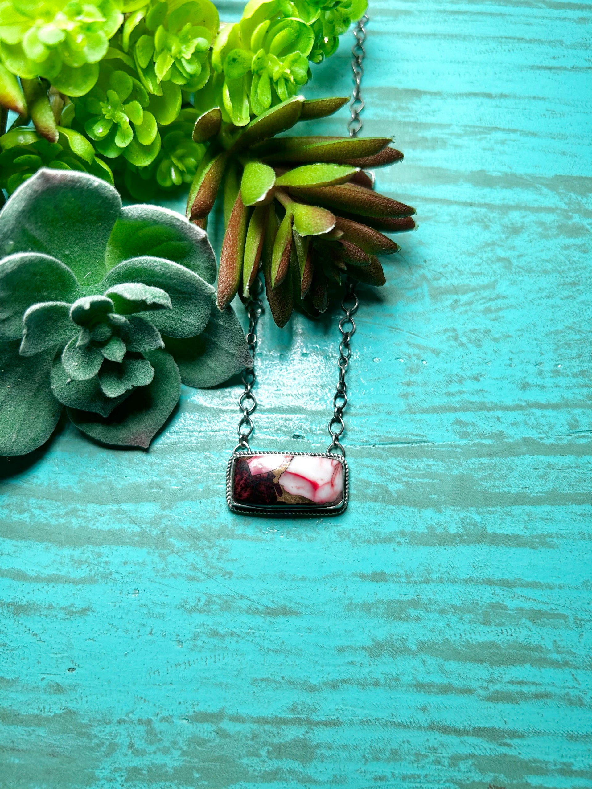 Navajo Made Rose Dahlia & Sterling Silver Necklace