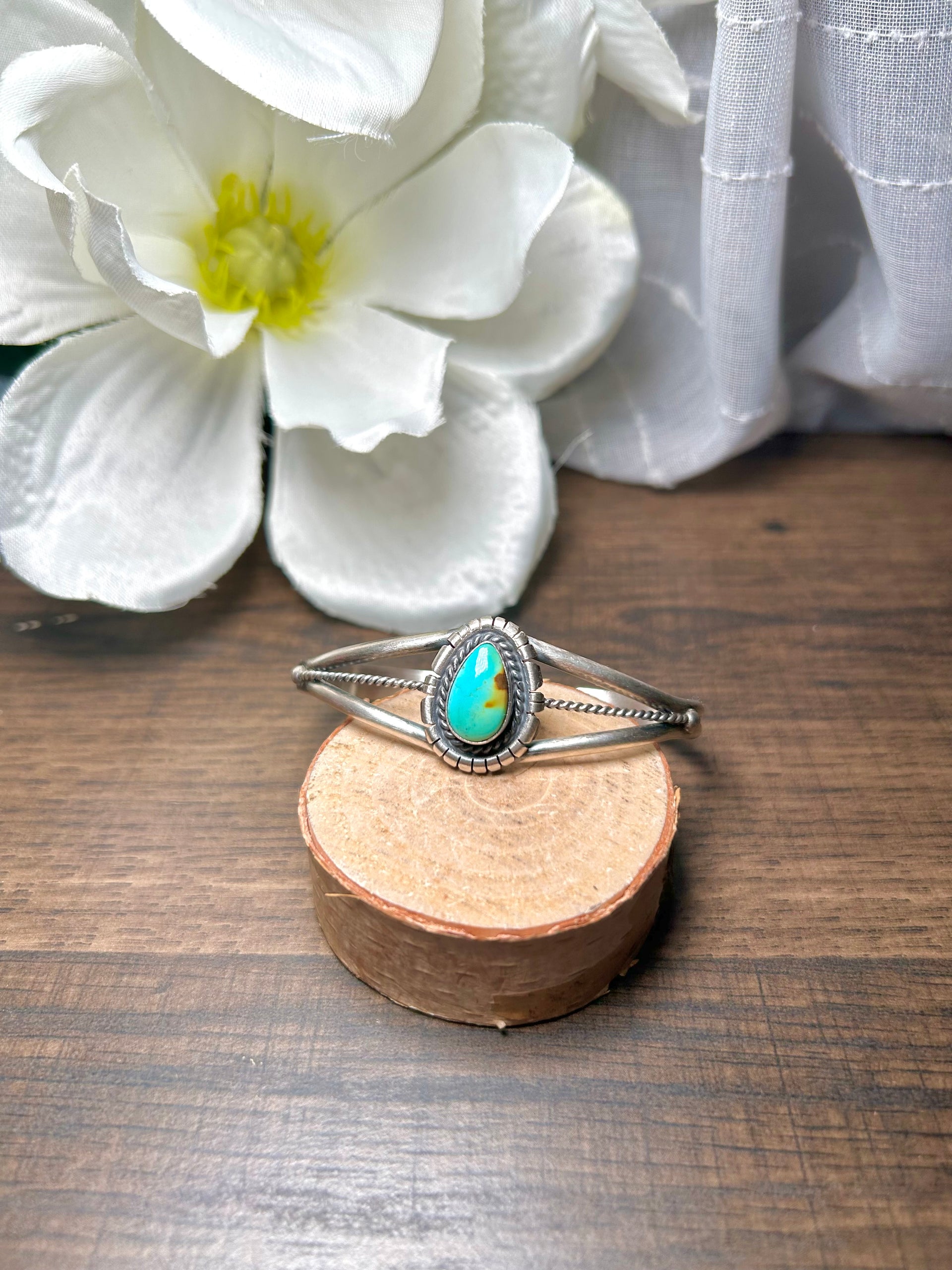 Navajo Made Kingman Turquoise & Sterling Silver Cuff Bracelet