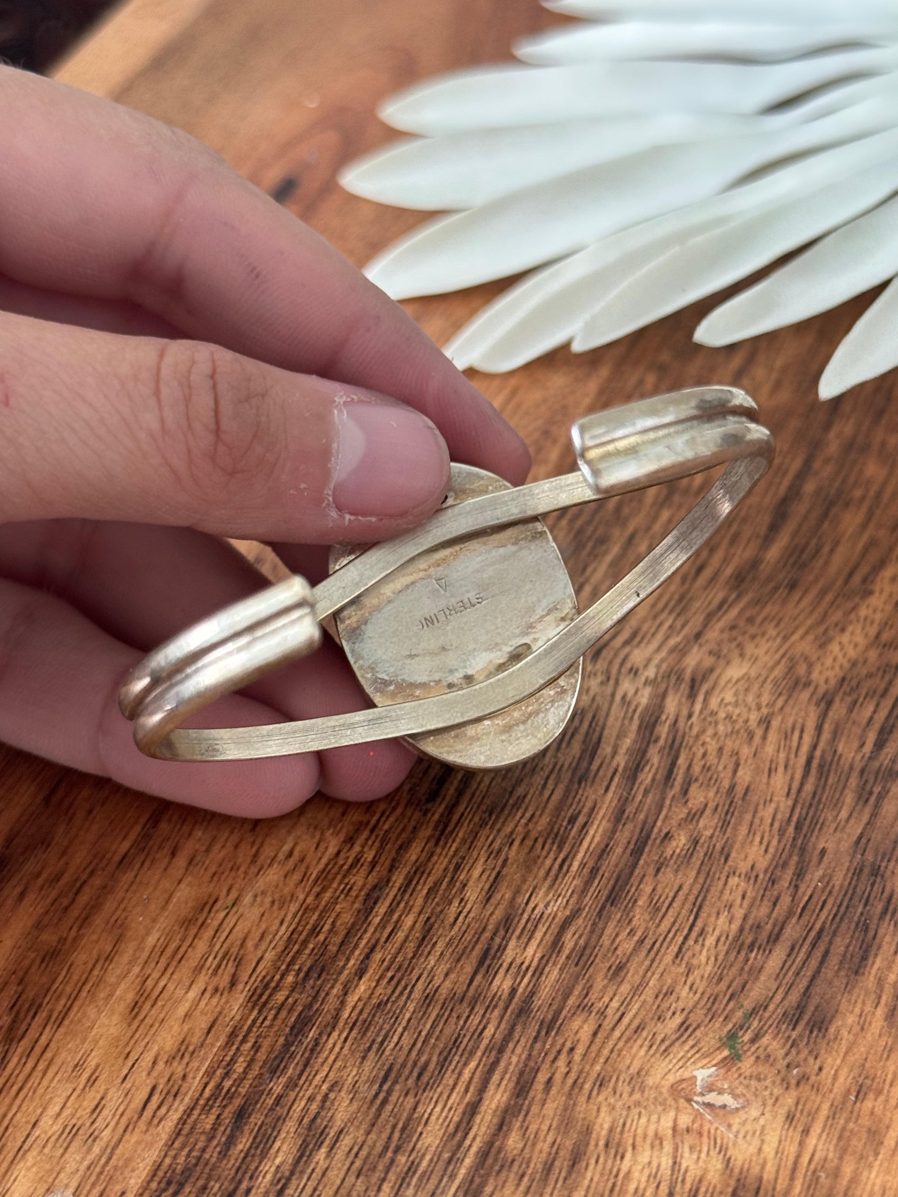 Navajo Made Kingman Turquoise & Sterling Silver Cuff Bracelet