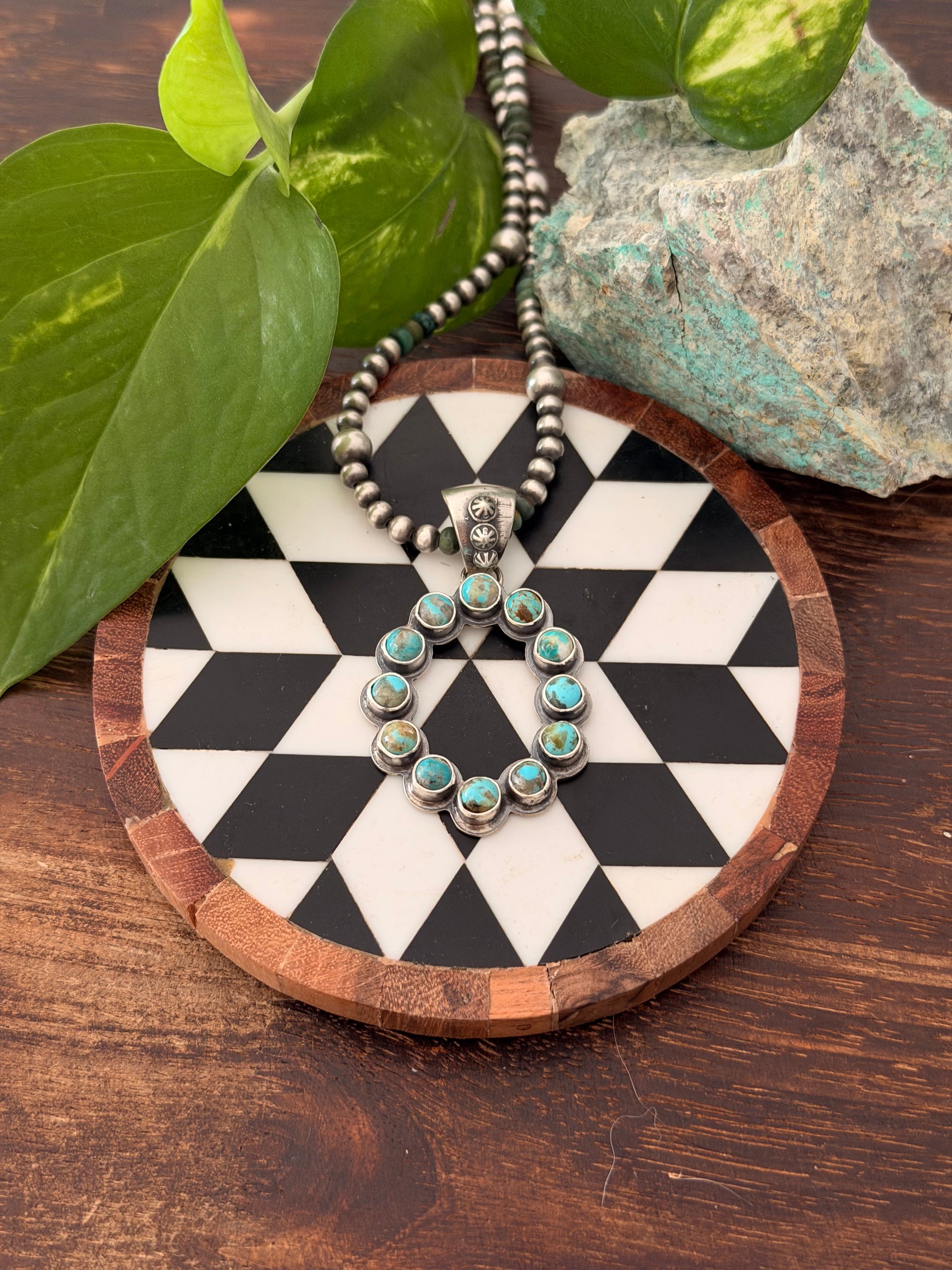 Navajo Made Red Skin Turquoise & Sterling Silver Cluster Pendant