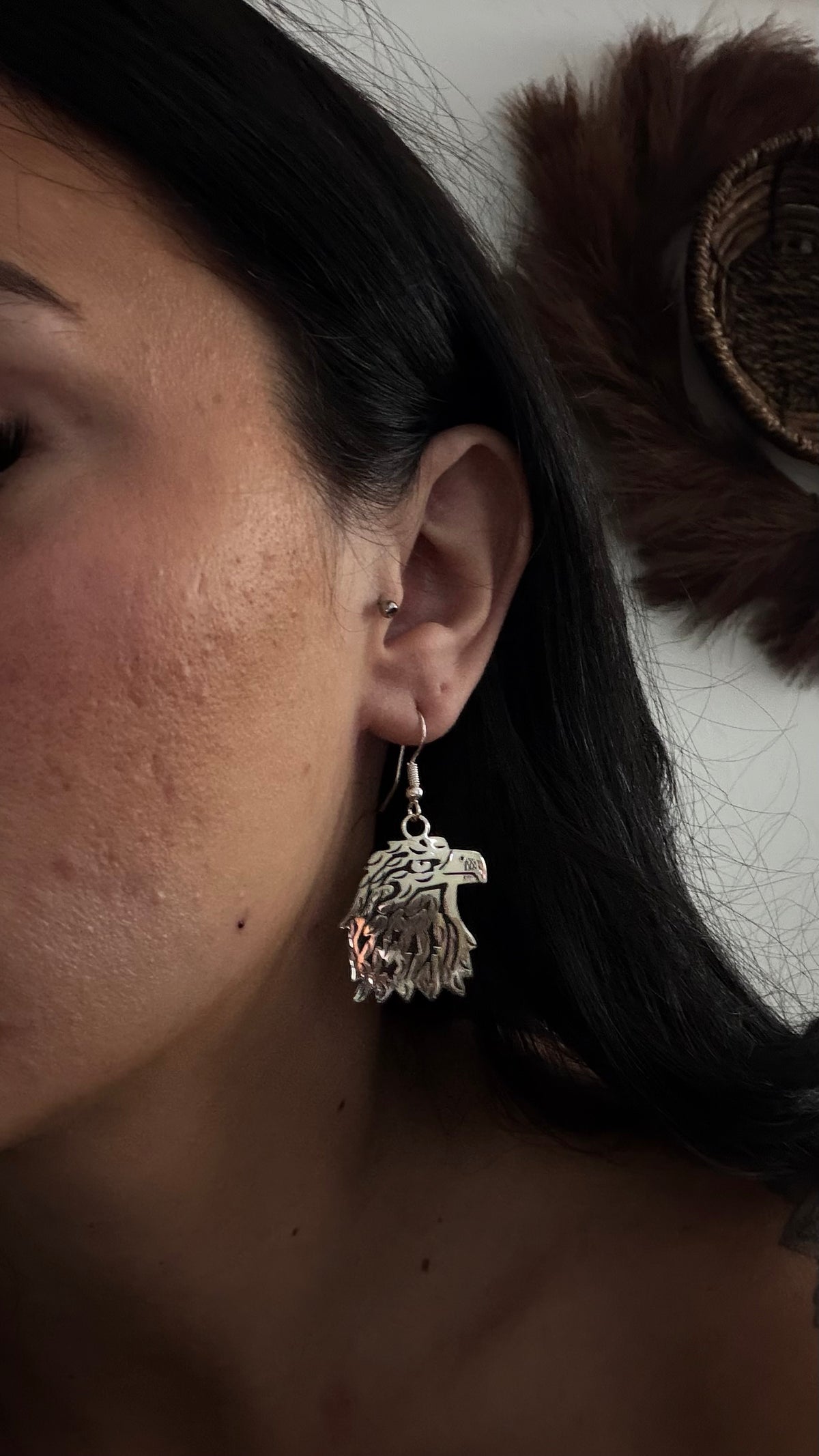 Navajo Made Sterling Silver Eagle Dangle Earrings