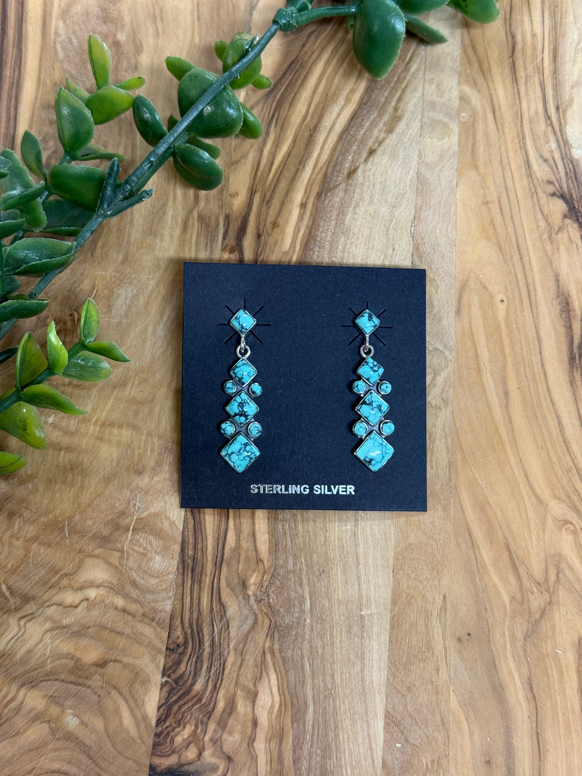 Southwest Handmade Kingman Turquoise & Sterling Silver Post Dangle Earrings