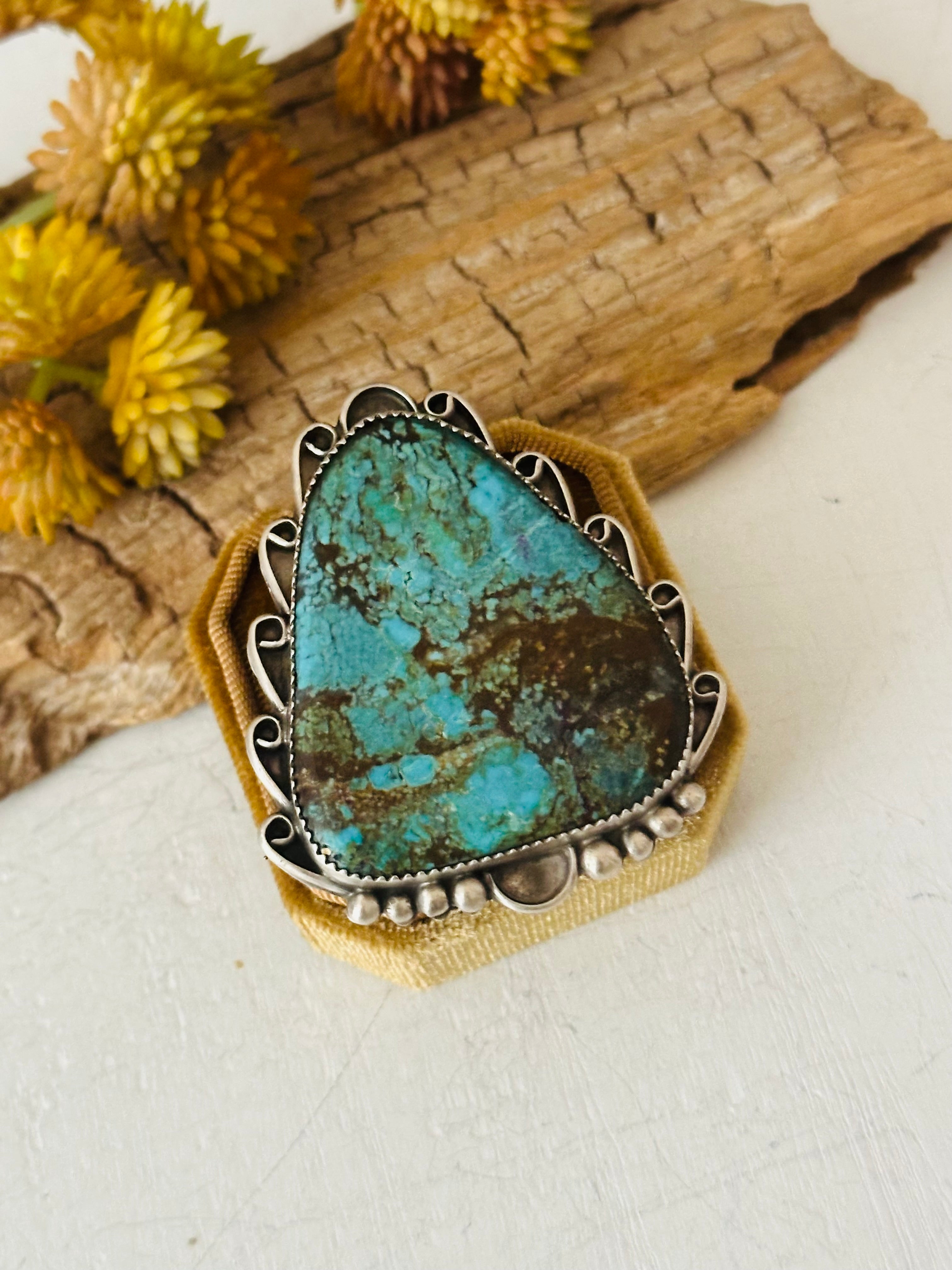 Navajo Number #8 Turquoise & Sterling Silver Adjustable Ring