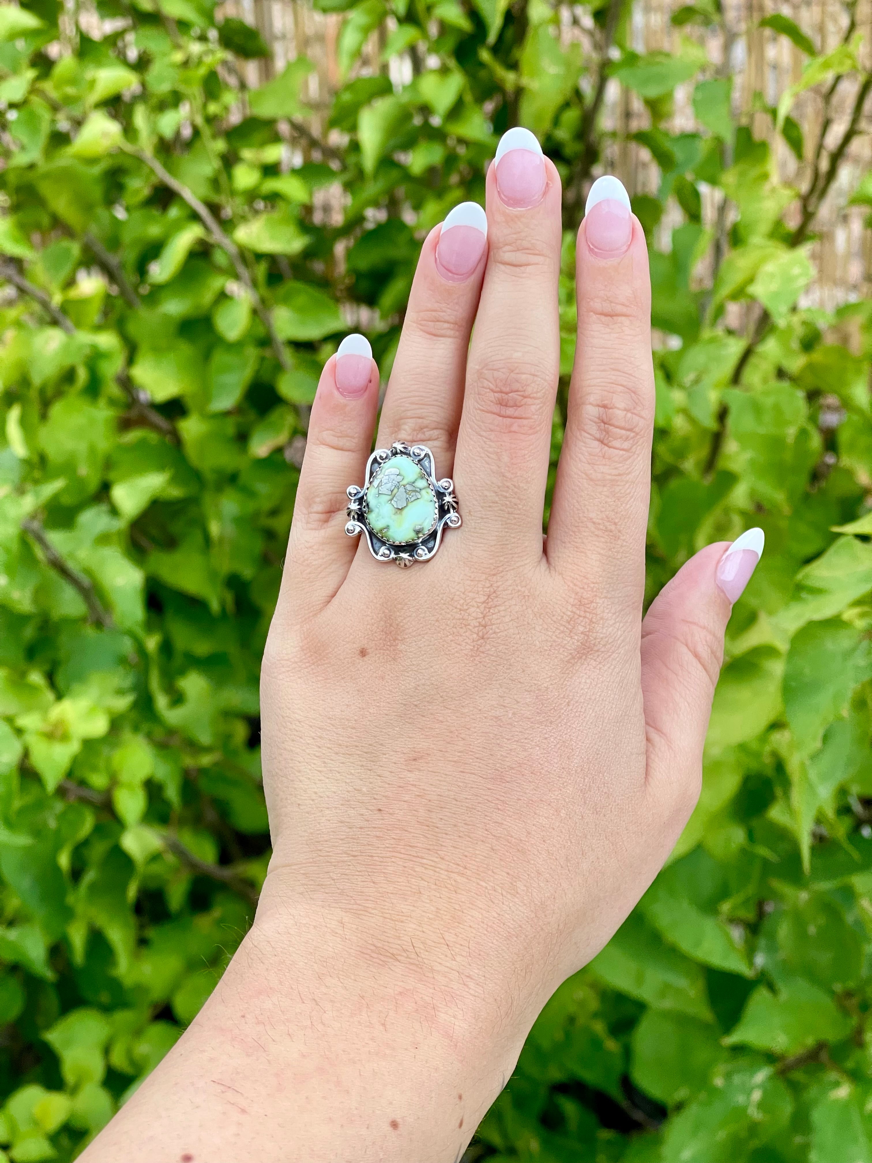 Southwest Handmade Palomino Variscite & Sterling Silver Adjustable Ring