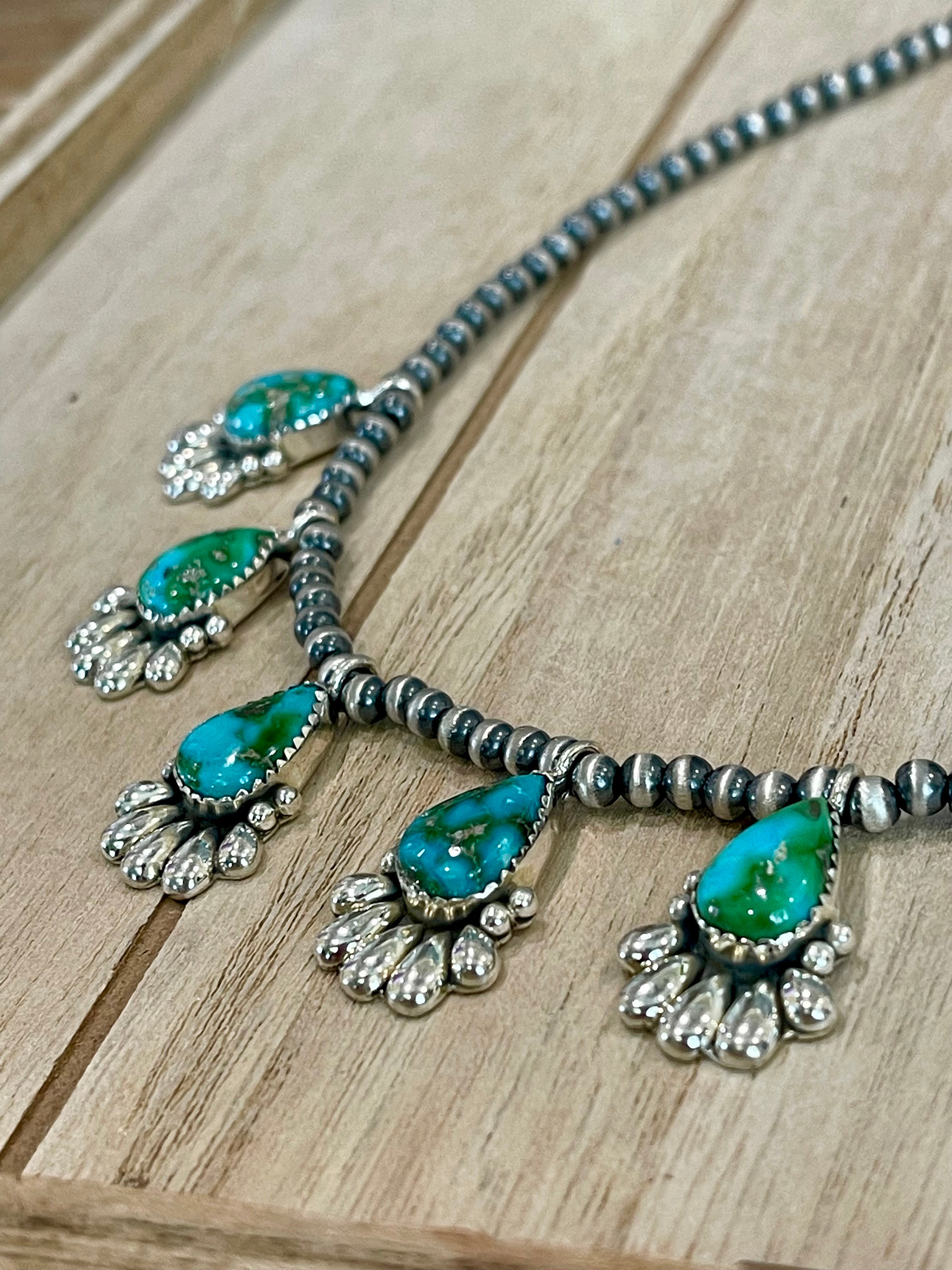 Southwest Handmade Sonoran Mountain Turquoise & Sterling Silver 5 Stone Necklace