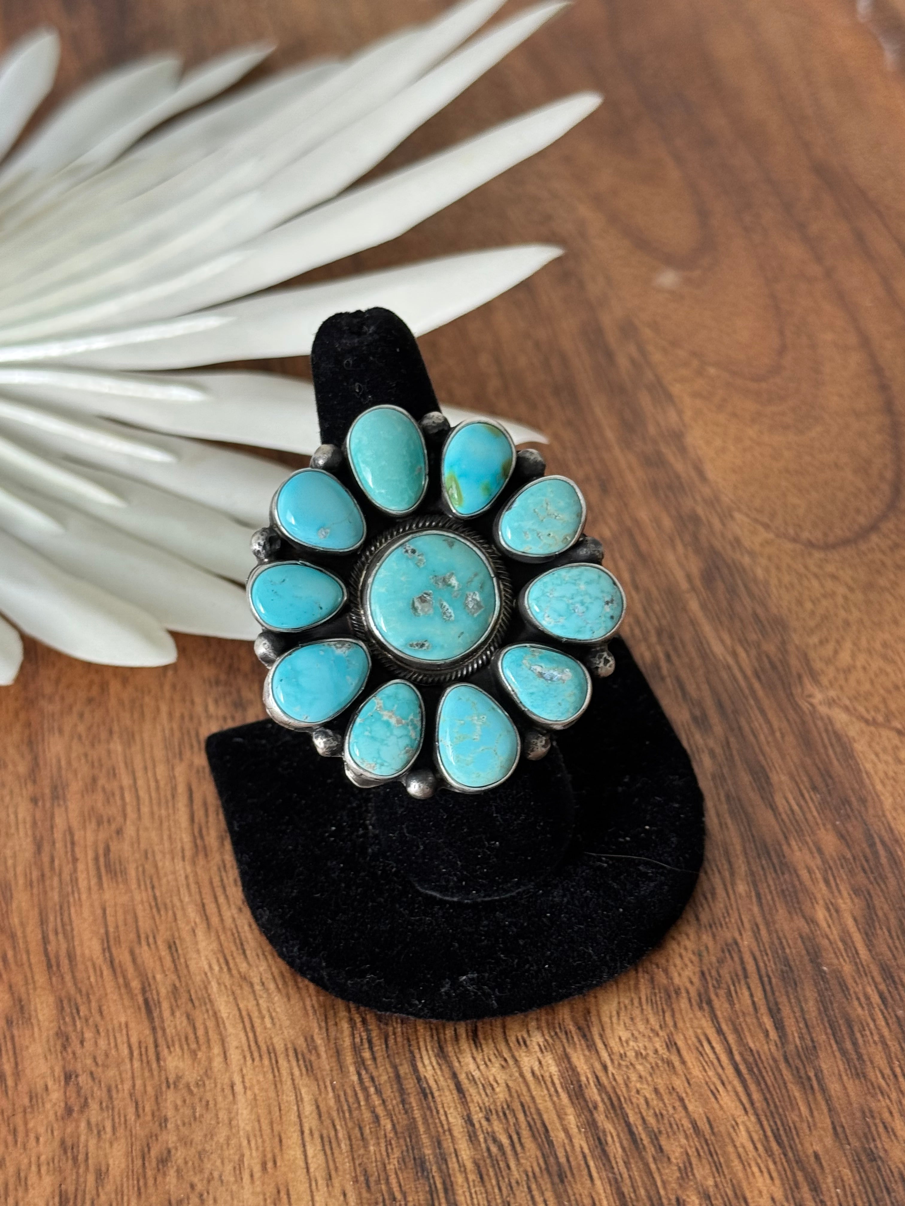 Ella Peters White Water Turquoise & Sterling Silver Ring Size 8