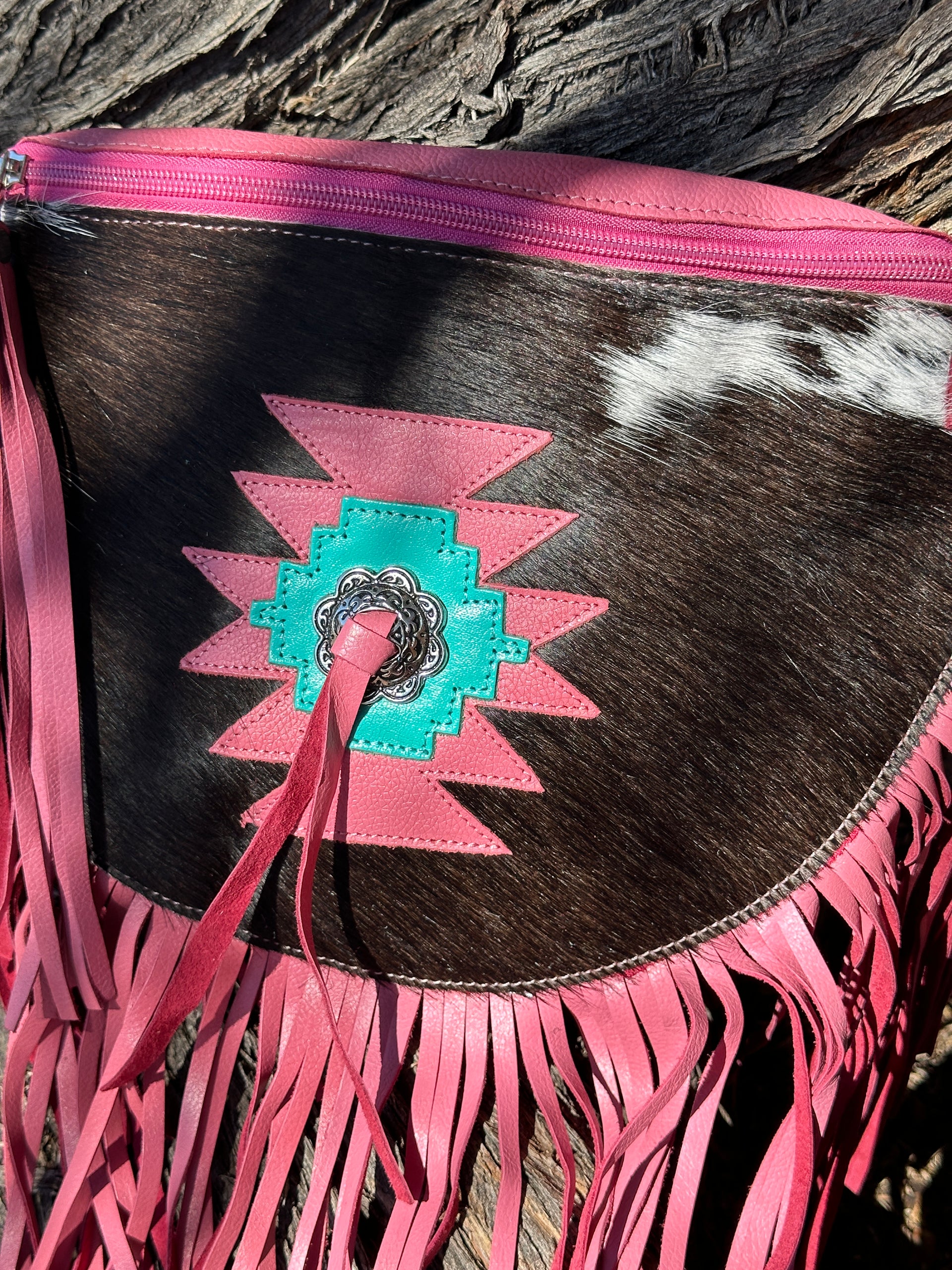 Genuine Tooled Leather & Cowhide Fringe Purse