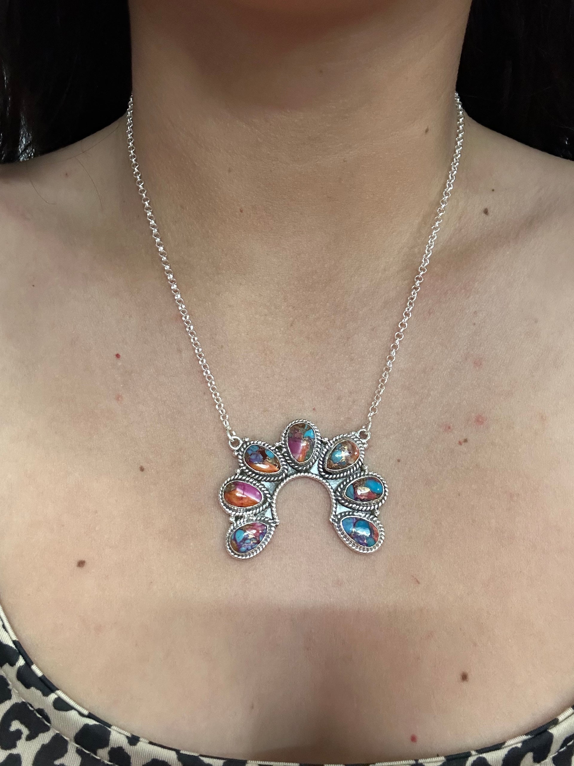 Southwest Made Mohave Turquoise & Sterling Silver Naja Necklace