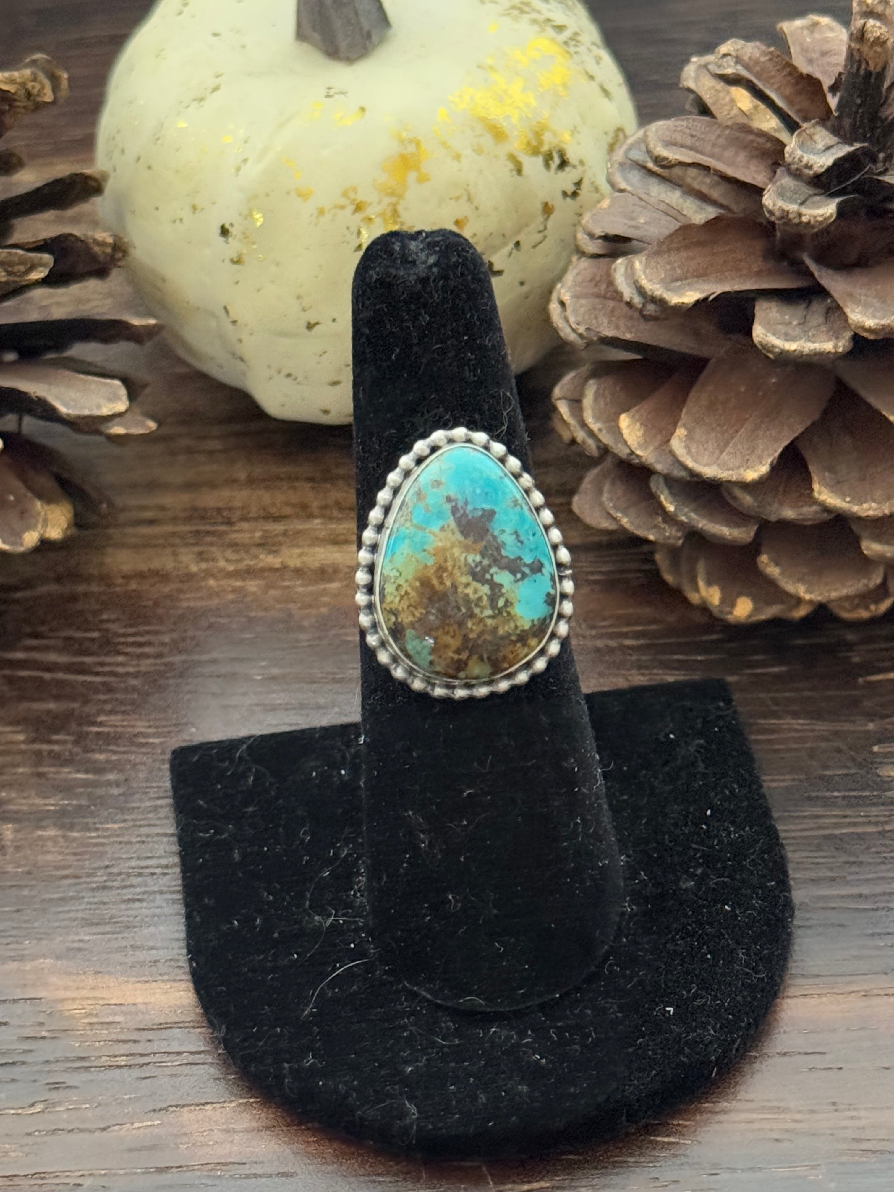 Navajo Made Red Skin Turquoise & Sterling Silver Ring Size 6.5