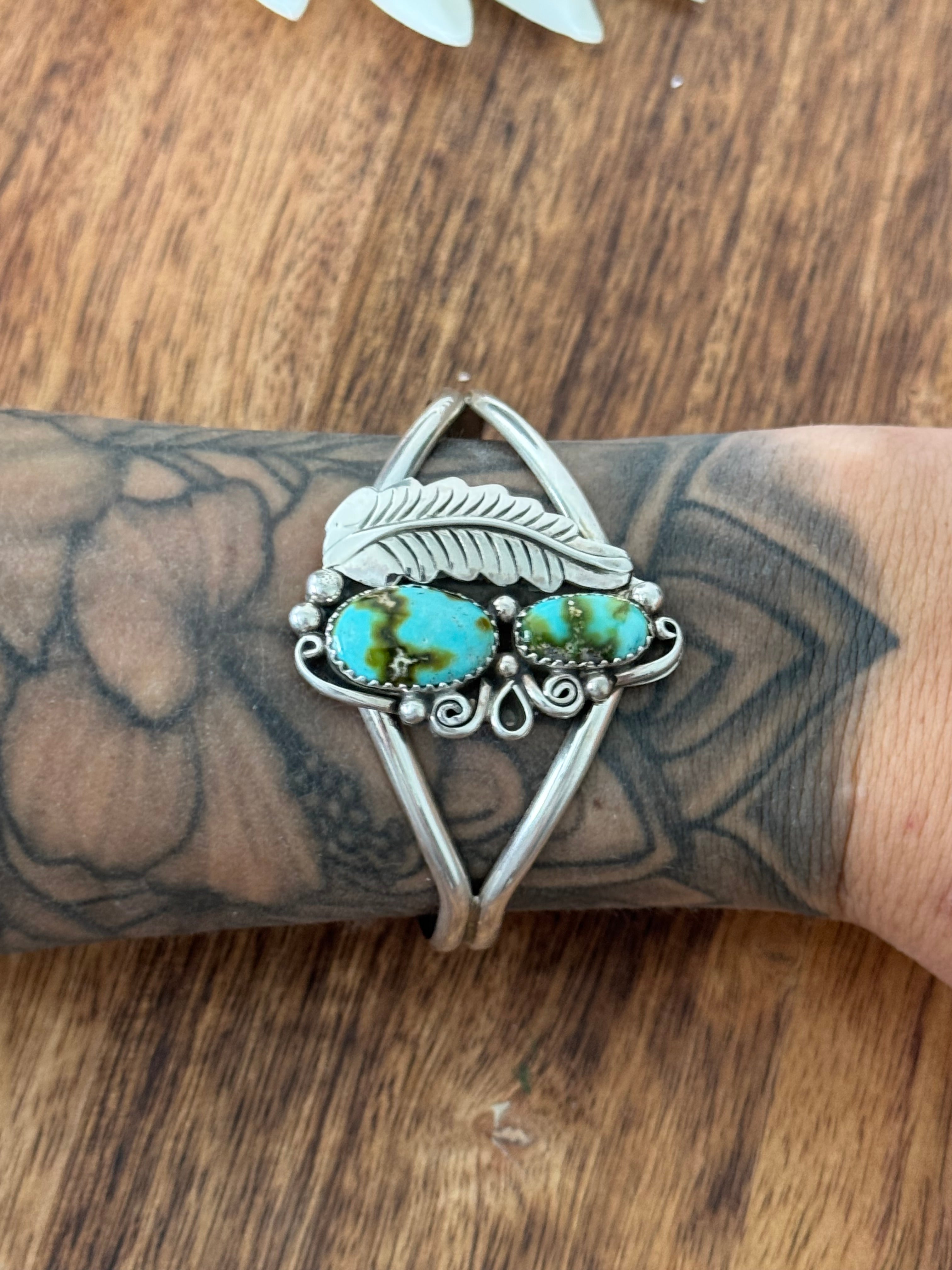 Navajo Made Sonoran Mountain Turquoise & Sterling Silver Cuff Bracelet