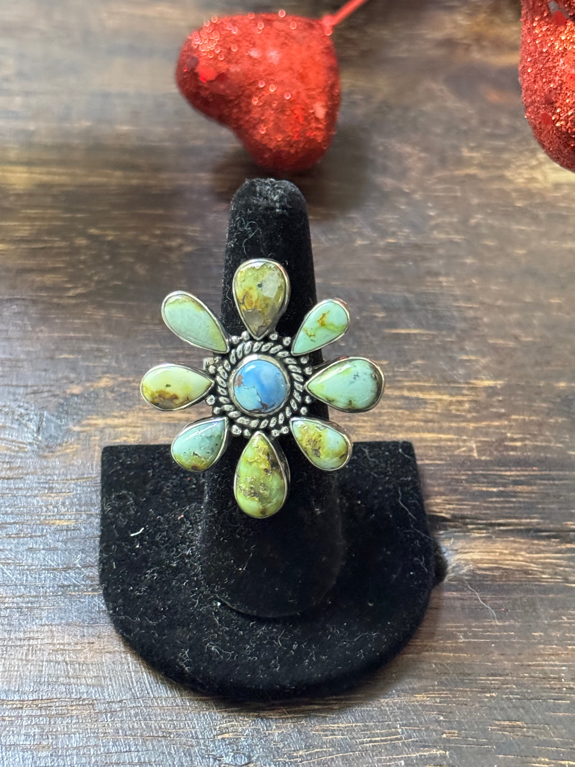 Southwest Handmade Multi Stone & Sterling Silver Adjustable Cluster Ring