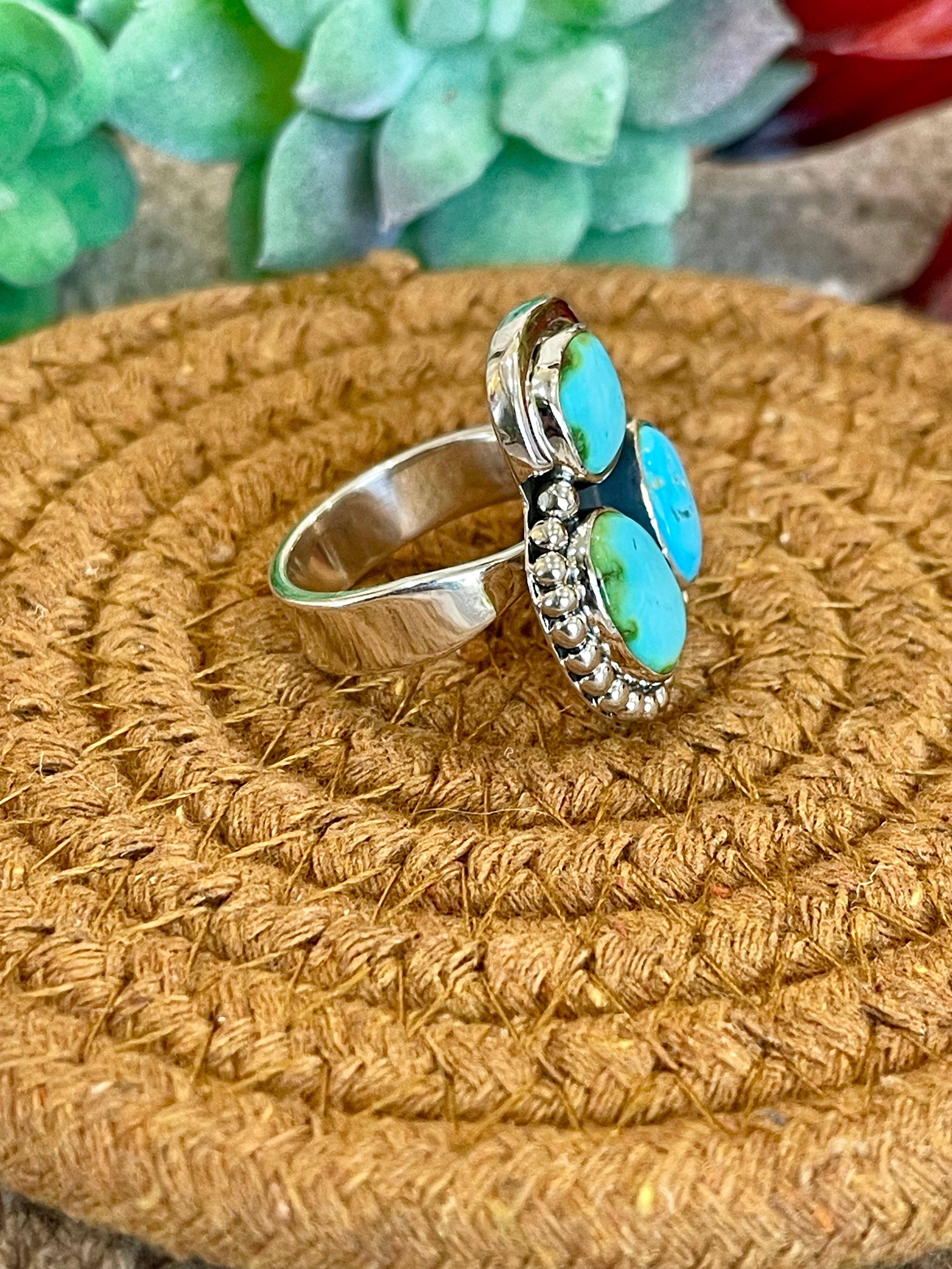 Southwest Handmade Sonoran Mountain Turquoise & Sterling Silver Adjustable 3 Stone Ring