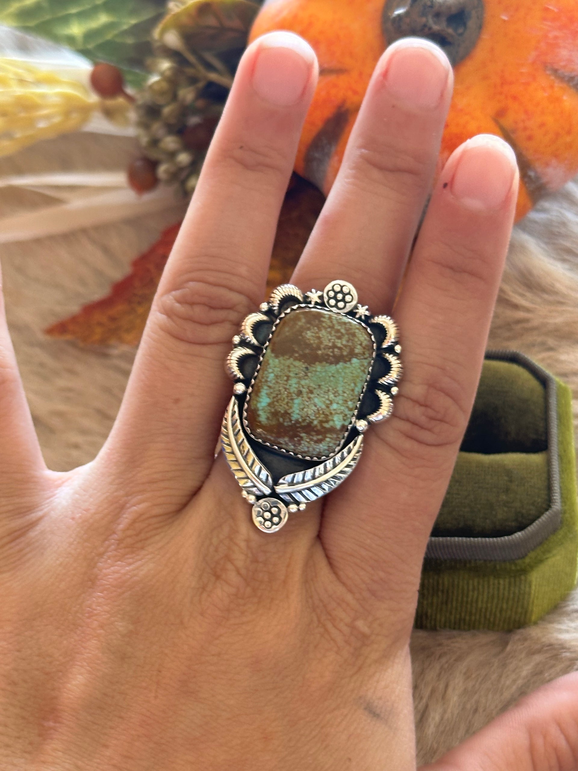 Southwest Handmade #8 Turquoise & Sterling Silver Adjustable Ring