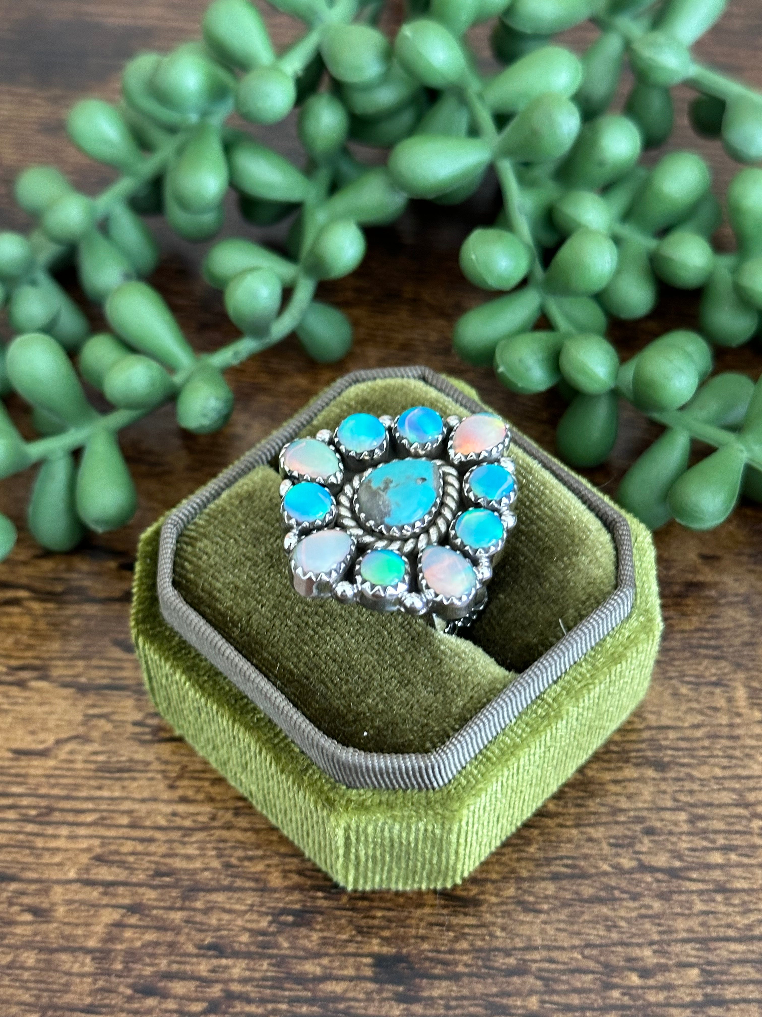 Southwest Handmade Multi Stone & Sterling Silver Adjustable Cluster Ring