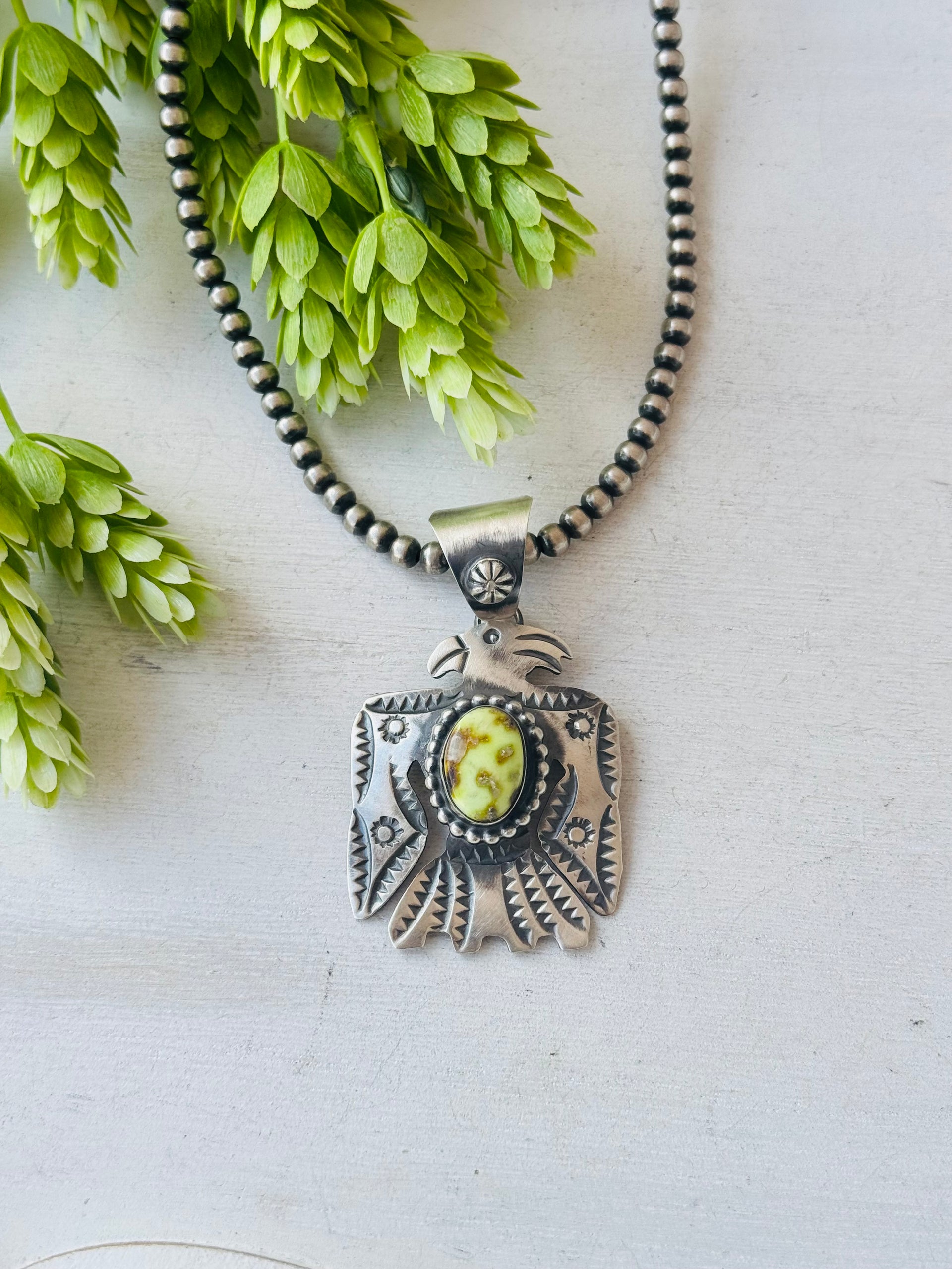 Chimney Butte Palomino Variscite & Sterling Silver Thunderbird Pendant