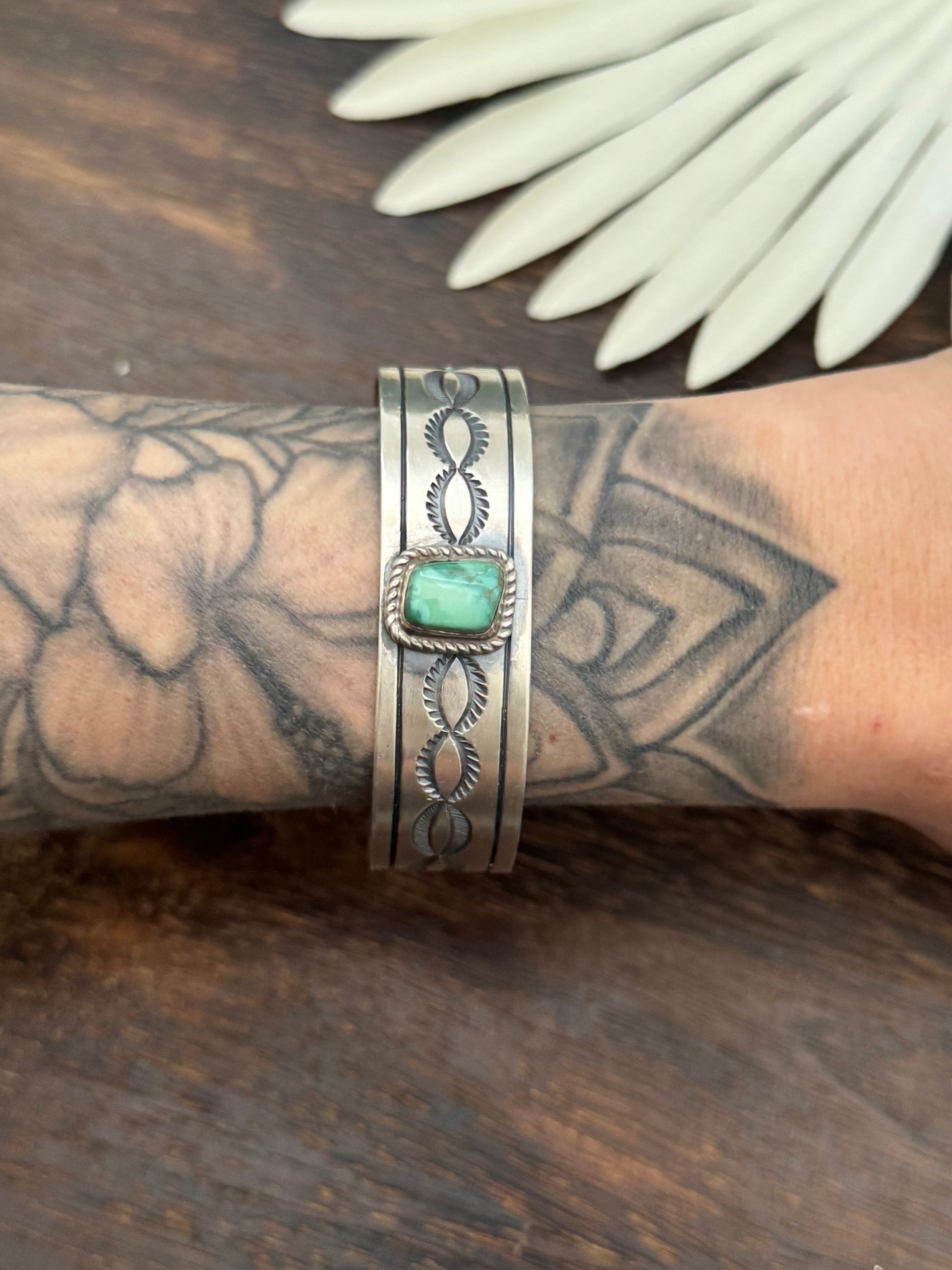 Navajo Handmade Kingman Turquoise & Sterling Silver Cuff Bracelet